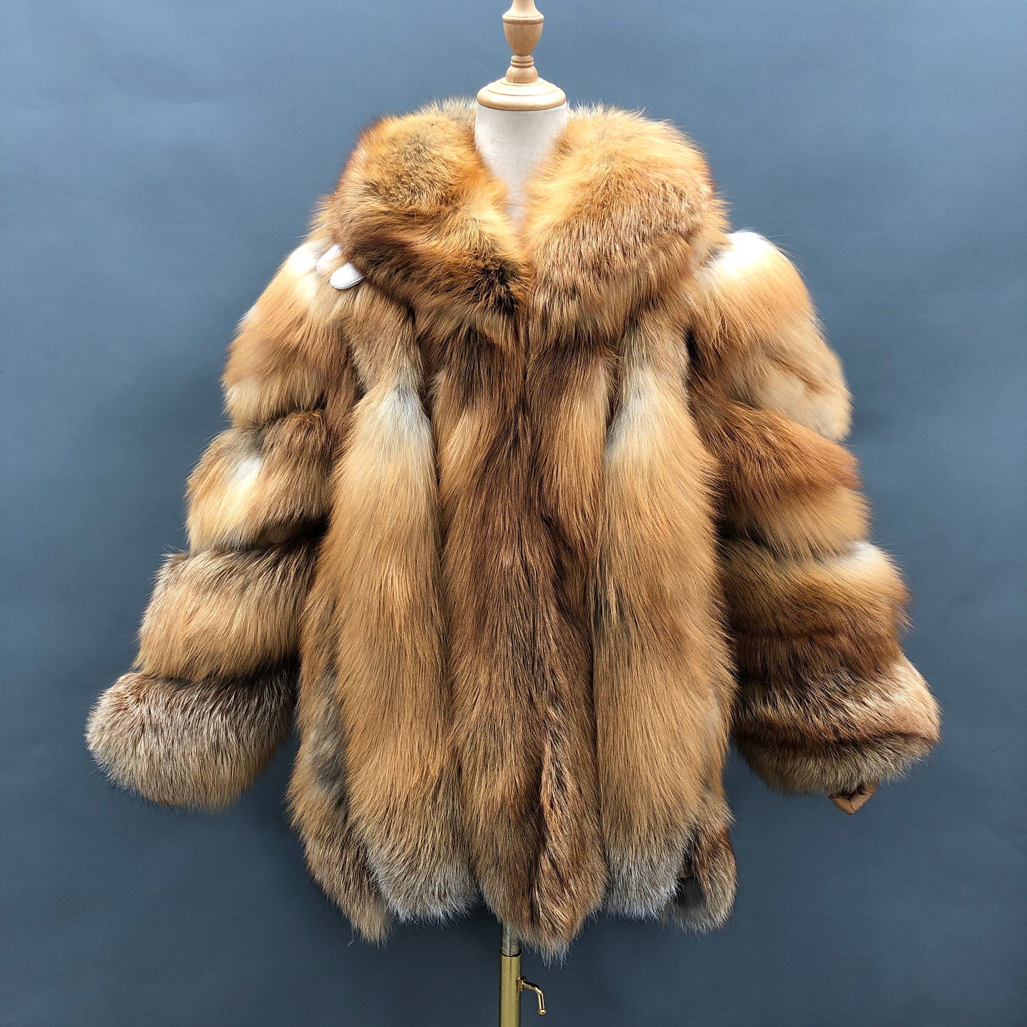 Women's Vertical-Stripe Fox Fur Oversized Coat with Banded Sleeves & Lapel Collar — Downtown Rhythm