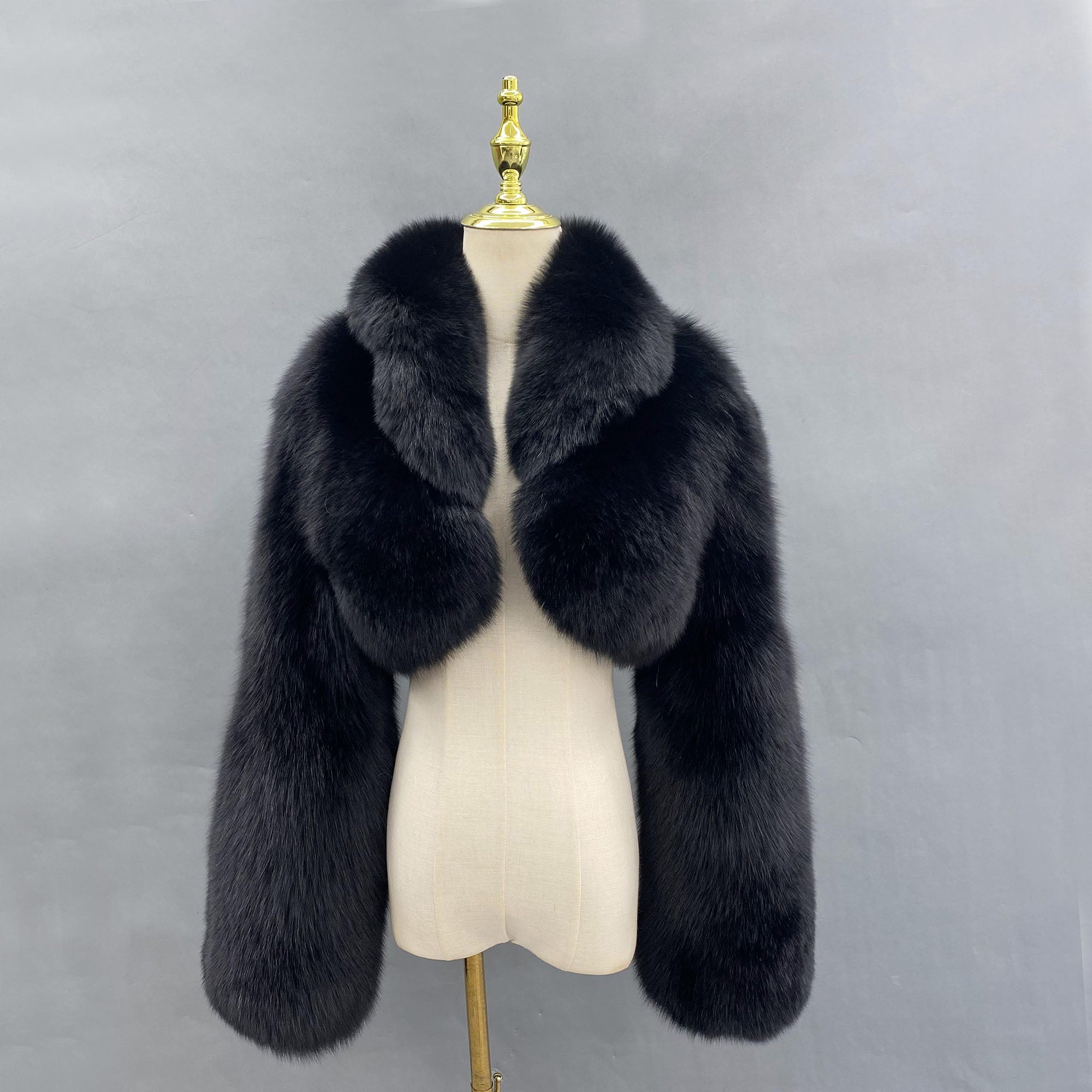 Women's Whole-Pelt Fox Fur Cropped Jacket with Oversized Shawl Collar — Downtown Rhythm
