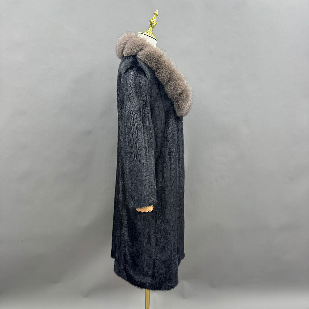 Women's Real Mink Fur Coat without Collar - Front View