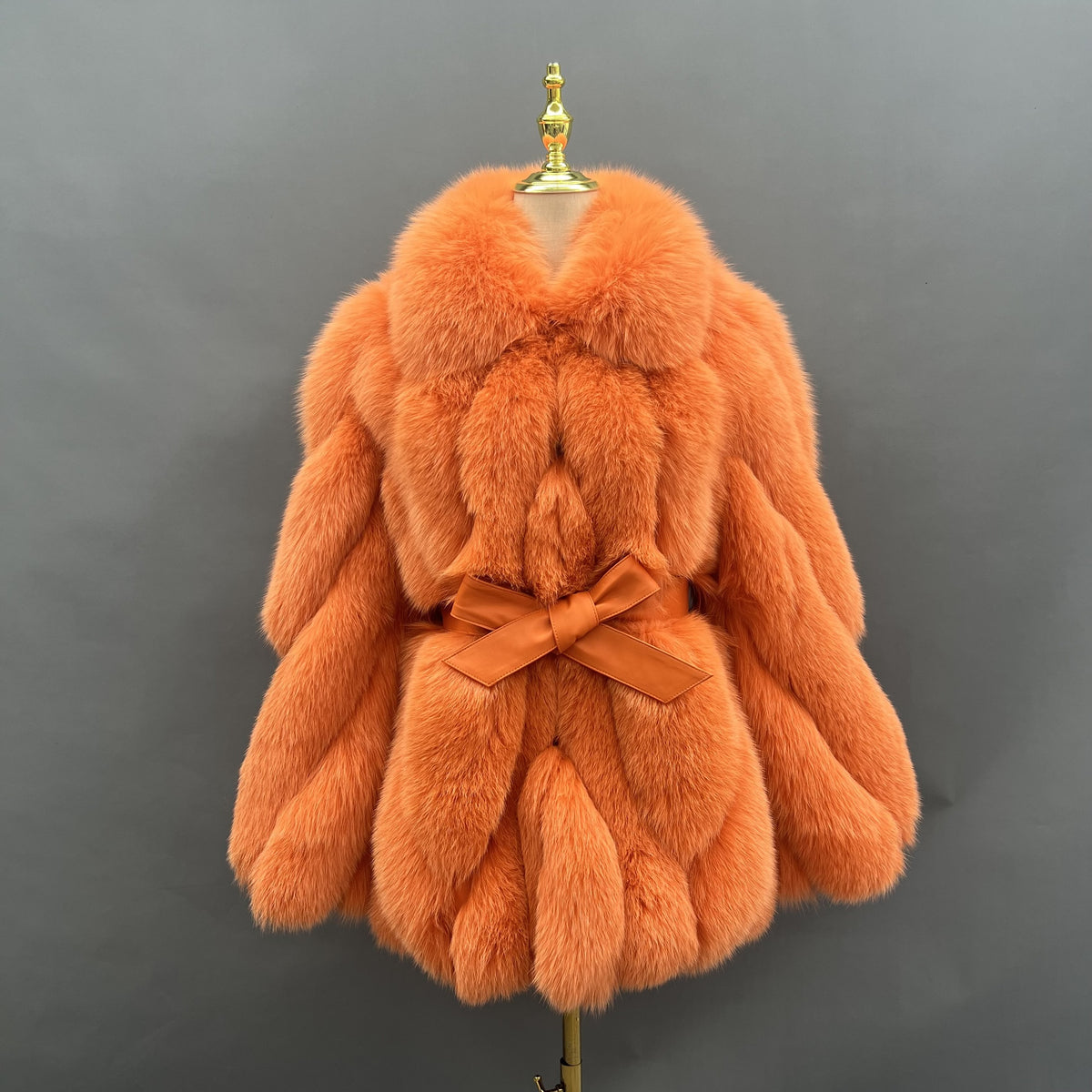 Women's Real Fox Fur Hip-Length Jacket with Turn-Down Collar & Bow Detail — Downtown Rhythm