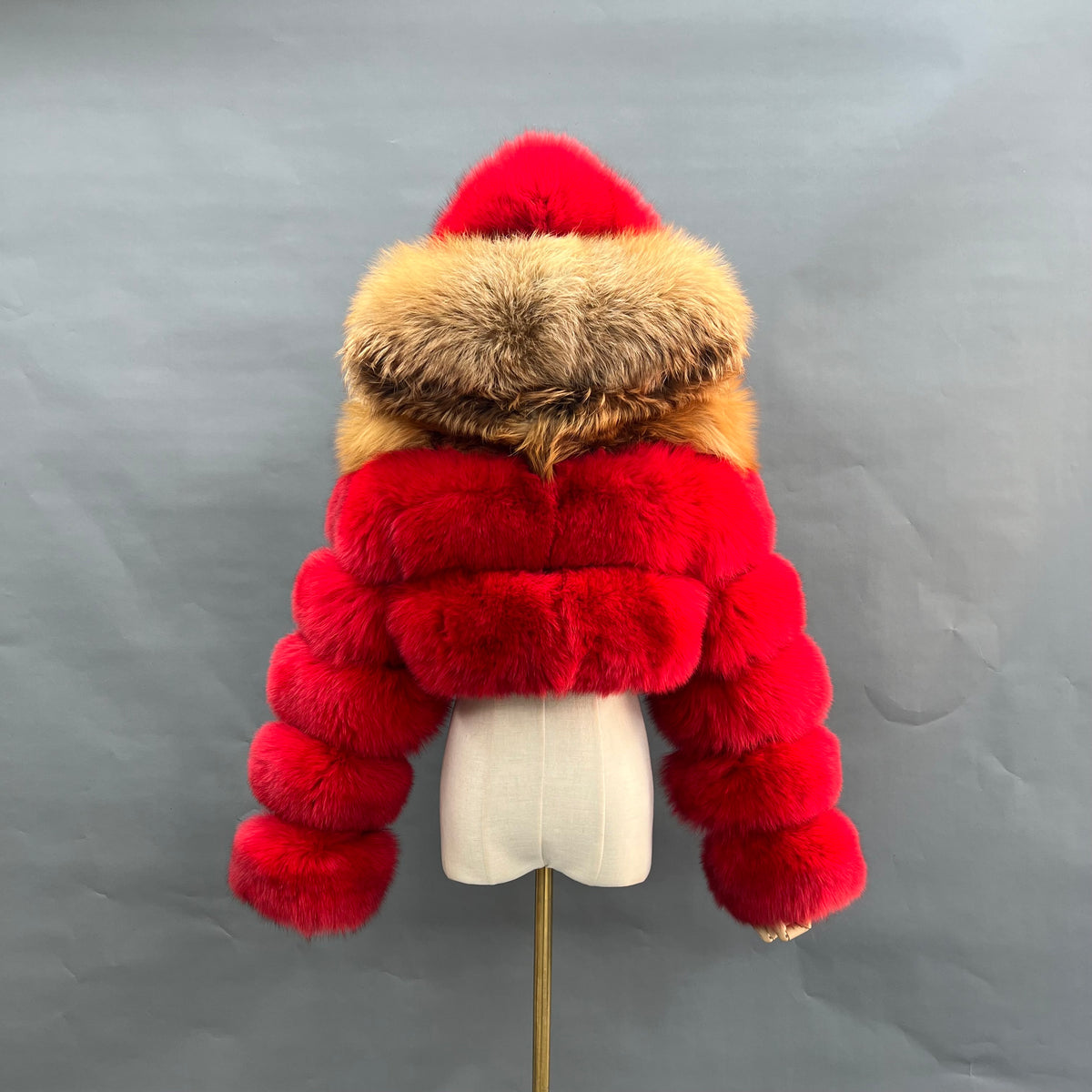 Women's Real Fox Fur Cropped Jacket with Three-Row Panels & Oversized Hood — Downtown Rhythm