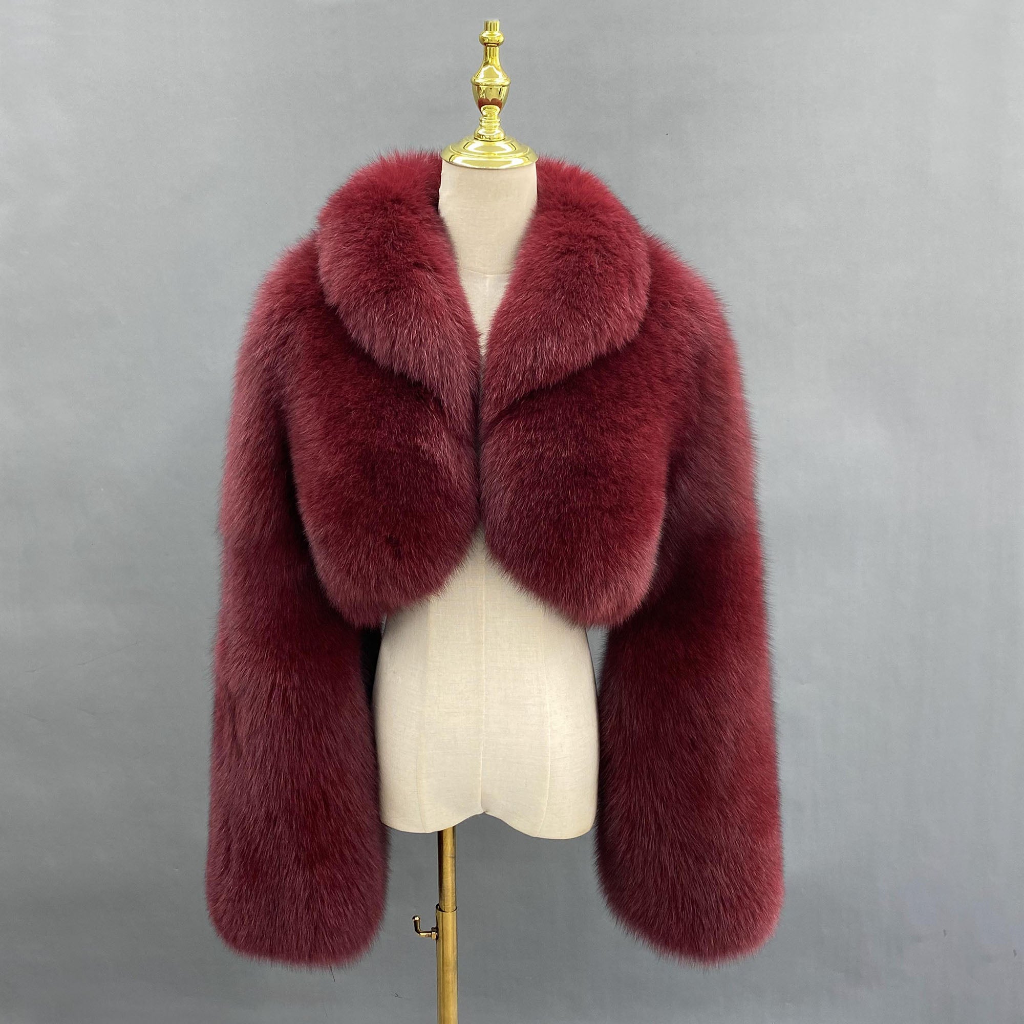 Women's Whole-Pelt Fox Fur Cropped Jacket with Oversized Shawl Collar — Downtown Rhythm