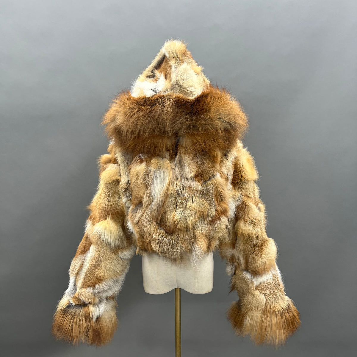 Women's Real Fox Fur Hooded Cropped Jacket | Ribbed Sleeves | Multiple Colors