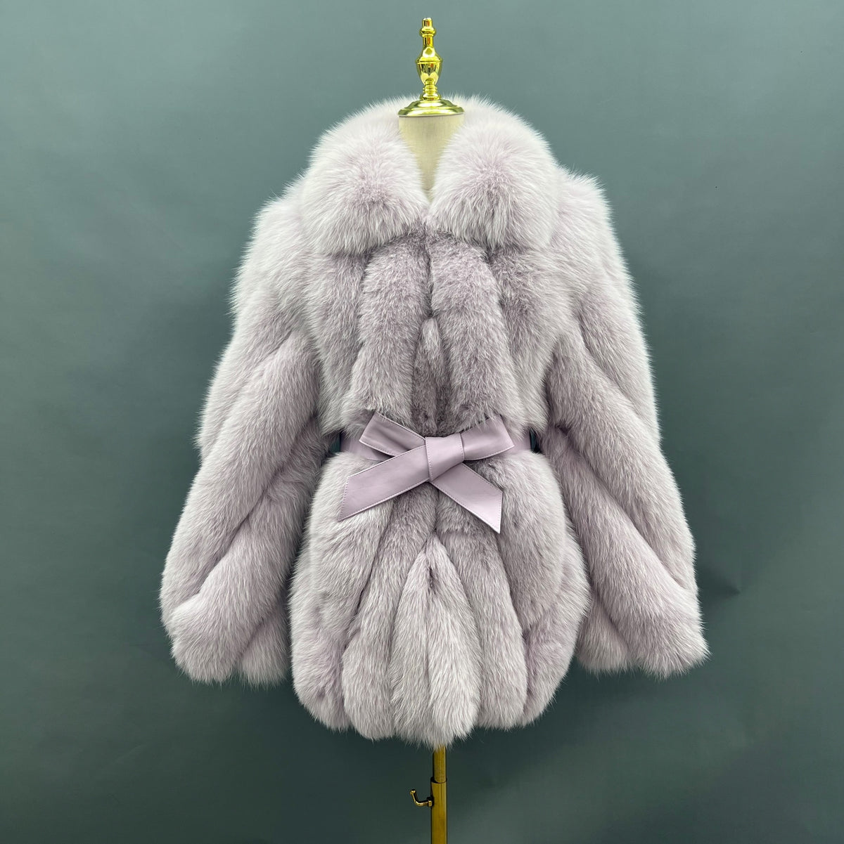 Women's Real Fox Fur Hip-Length Jacket with Turn-Down Collar & Bow Detail — Downtown Rhythm