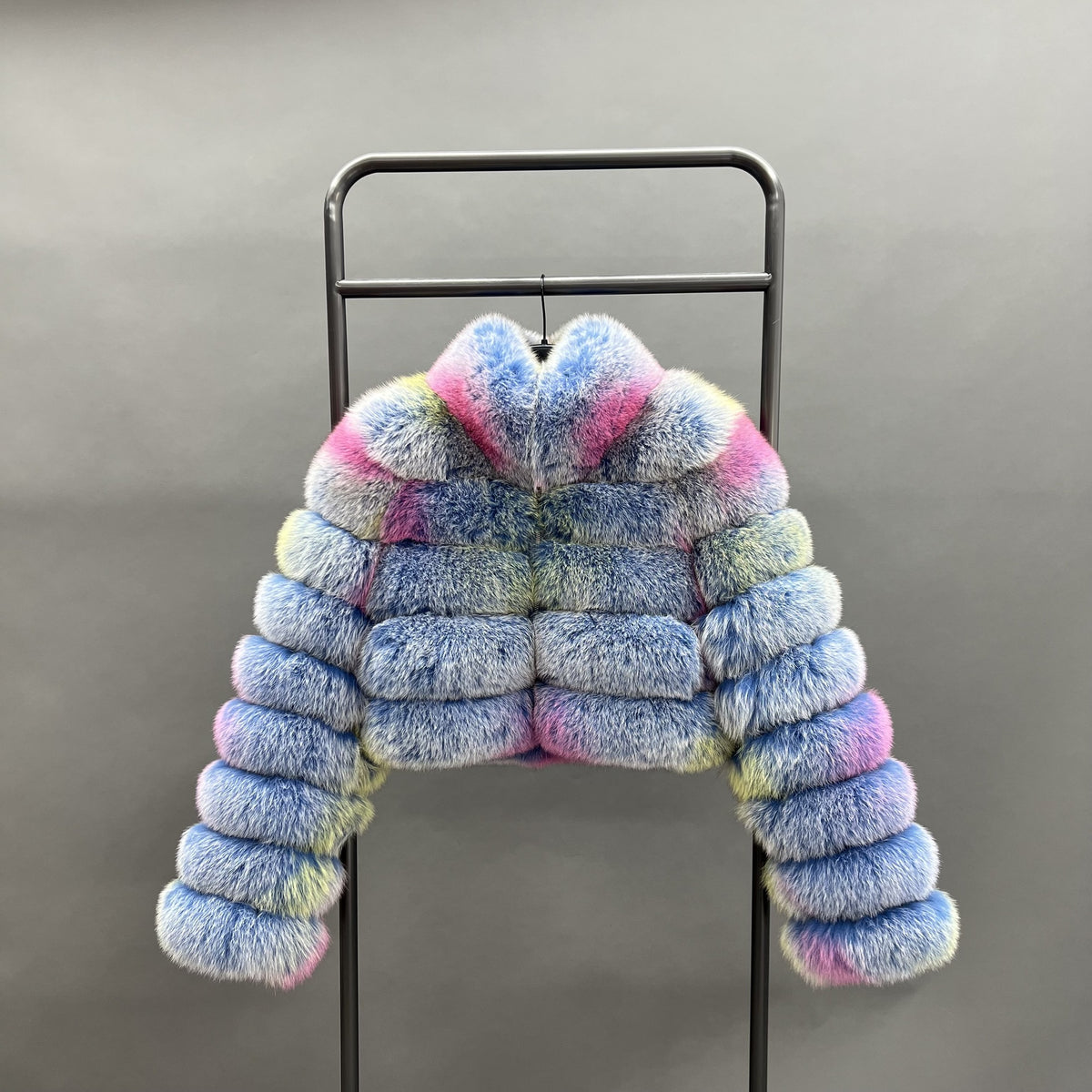 Women's Real Multicolor Fox Fur Cropped Jacket with Stand Collar & Zip Front — Downtown Rhythm