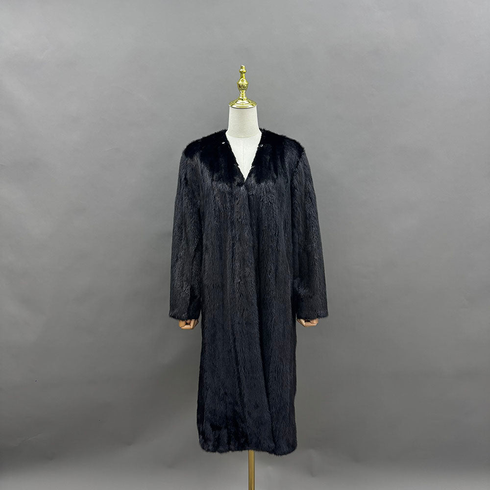 Women's Real Mink Fur Coat - Mink Collar Detail