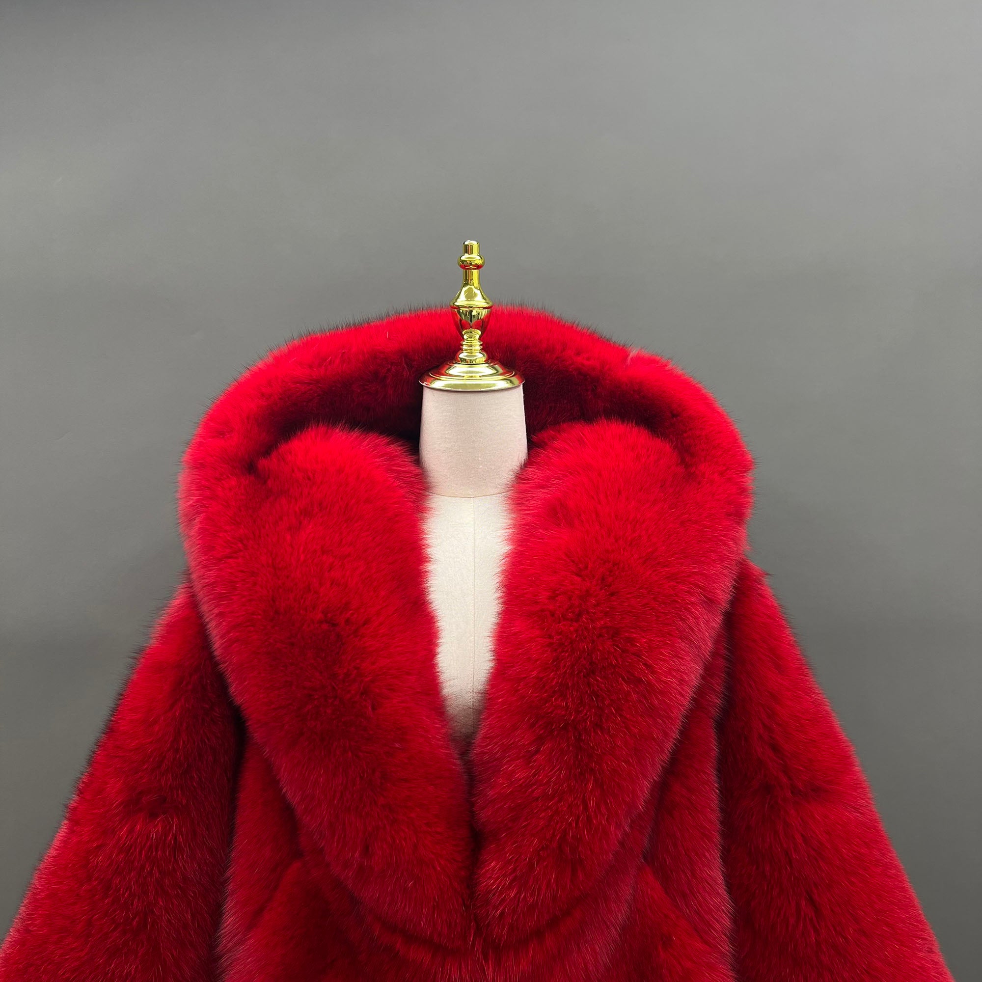 Women's Real Fox Fur Long Coat with Oversized Hood, Diagonal Stripe Panels & Full-Pelt Sleeves