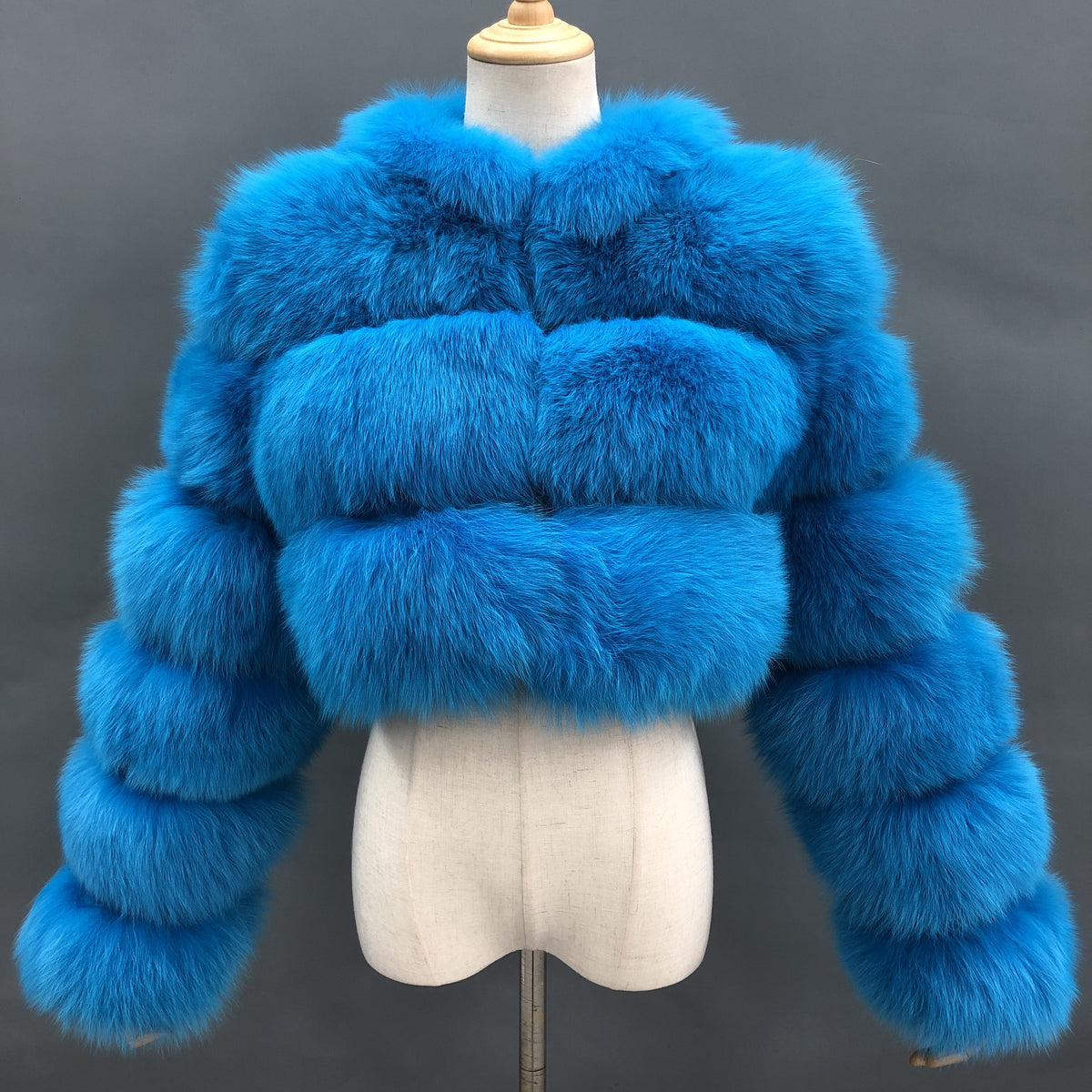 Women's Real Fox Fur Cropped Jacket with Three-Row Panels & Stand Collar — Downtown Rhythm