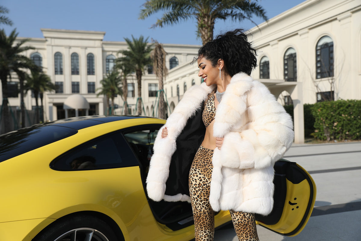 Women's Real Fox Fur Hip-Length Jacket with Shawl Collar & Sculpted Panels — The Archive