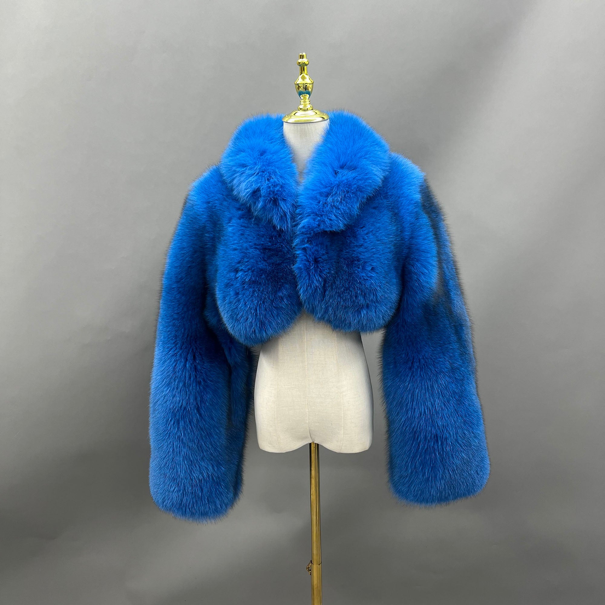 Women's Whole-Pelt Fox Fur Cropped Jacket with Oversized Shawl Collar — Downtown Rhythm