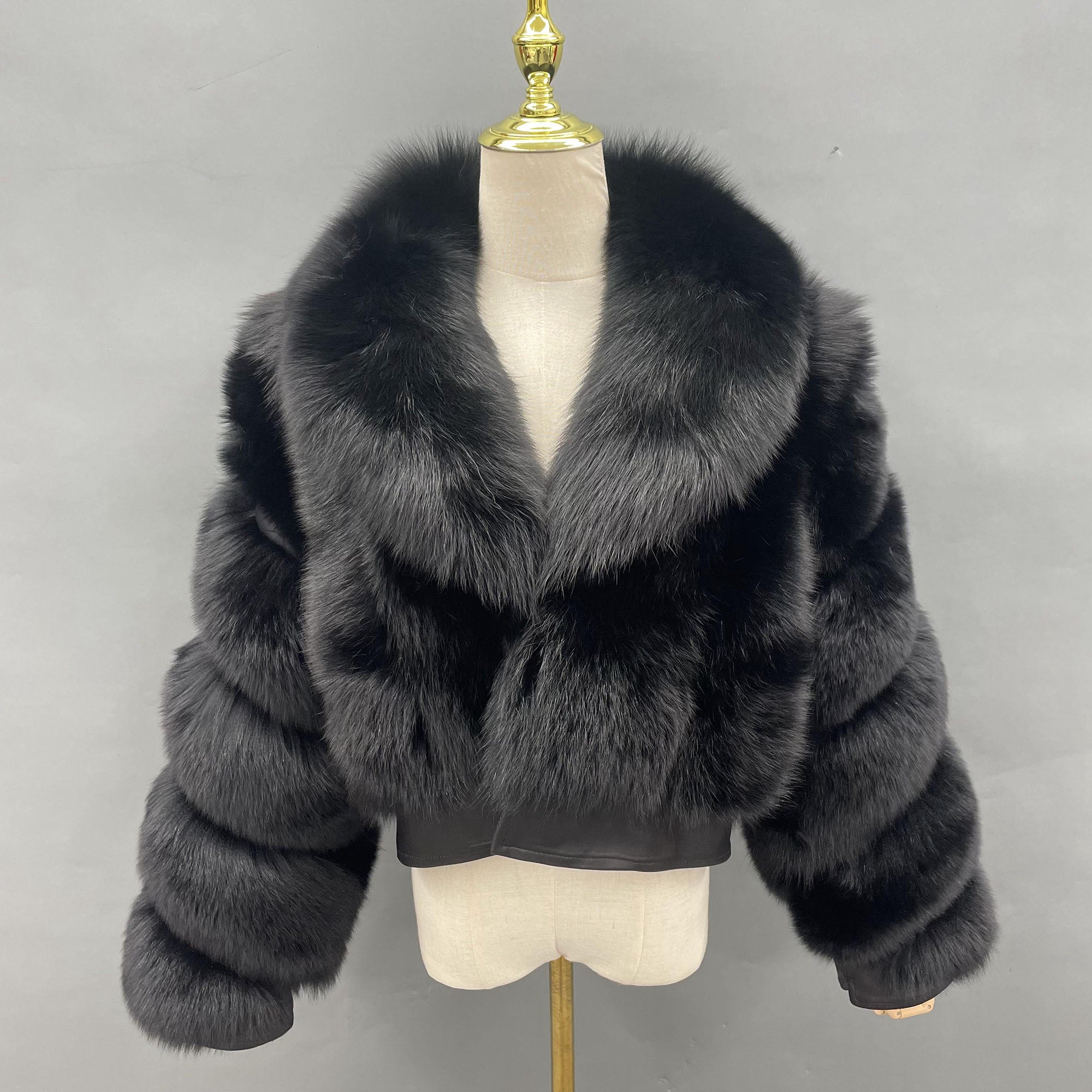 Women's Red Fox Fur Cropped Jacket - Side View on Model