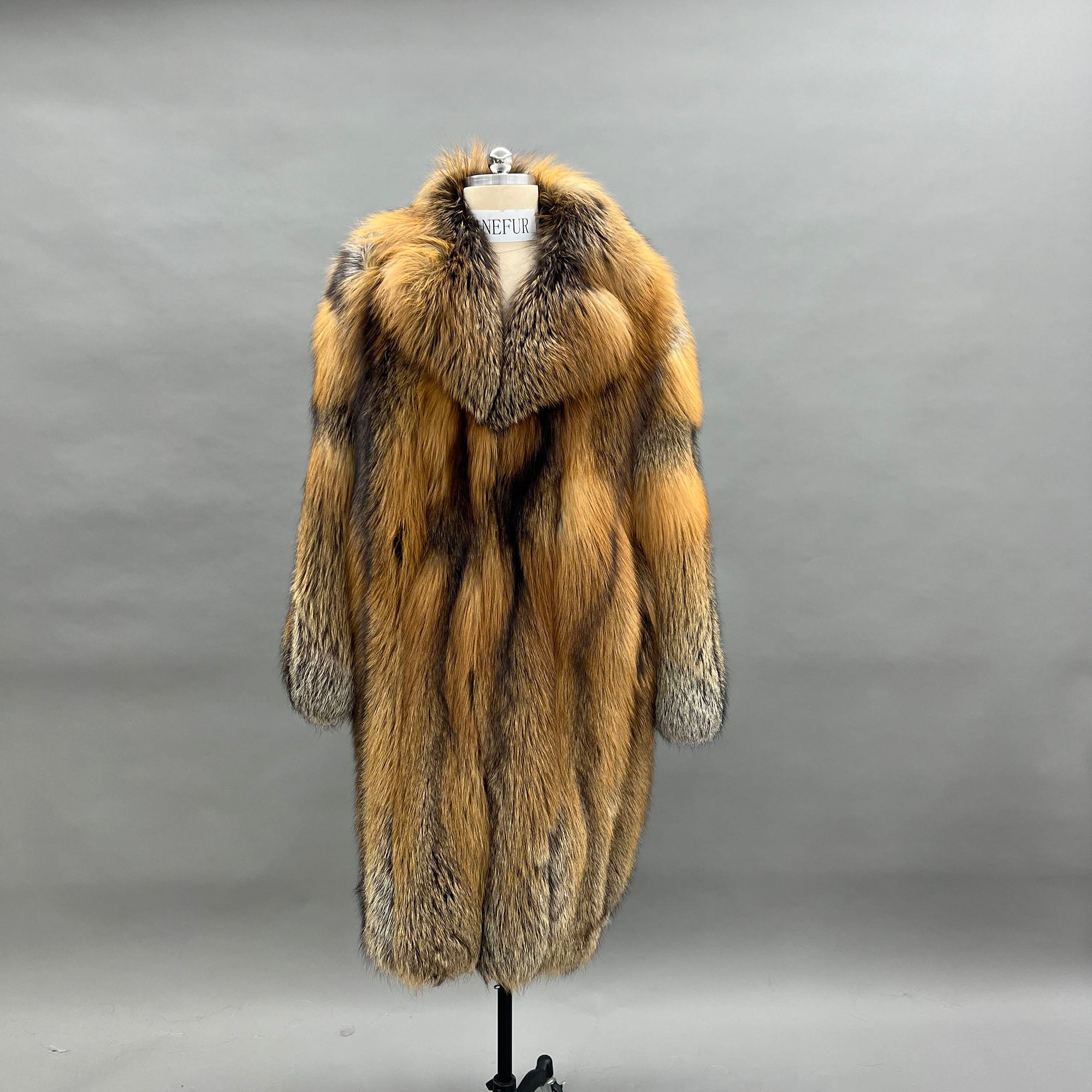 Women's Golden Cross Fox Fur Maxi Coat - Model with Porsche 2