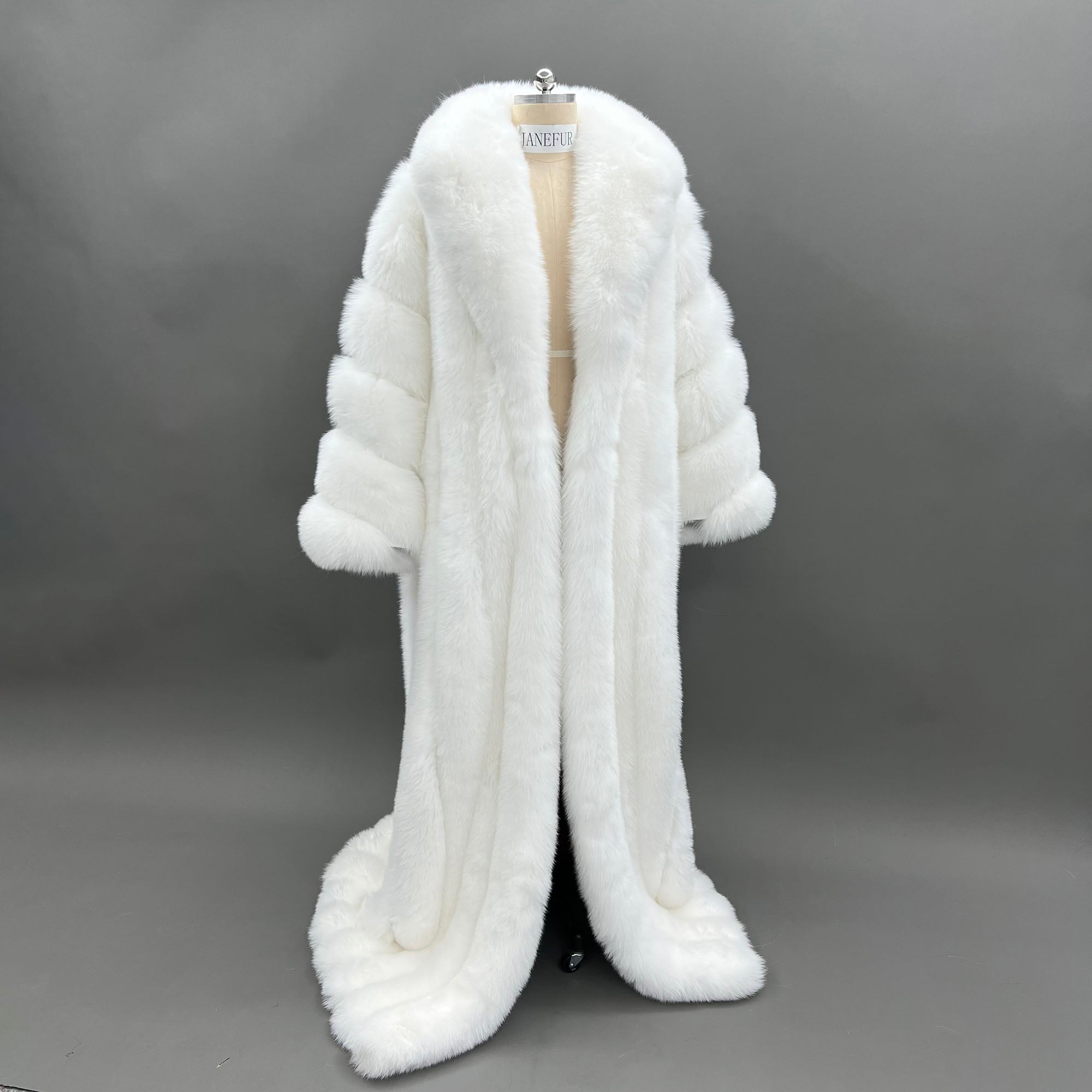 Full-Length Fox Fur Runway Coat - Red Front View