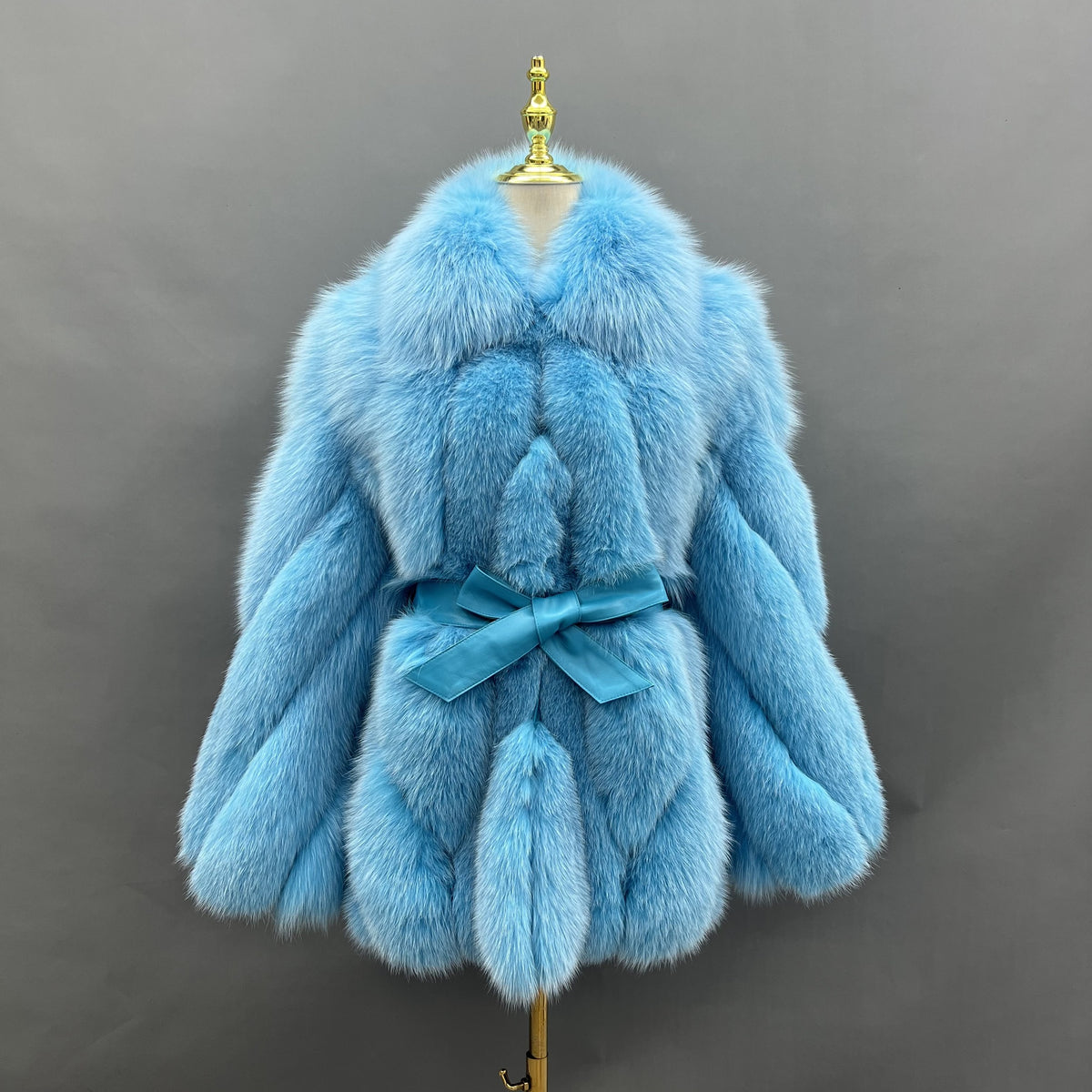 Women's Real Fox Fur Hip-Length Jacket with Turn-Down Collar & Bow Detail — Downtown Rhythm