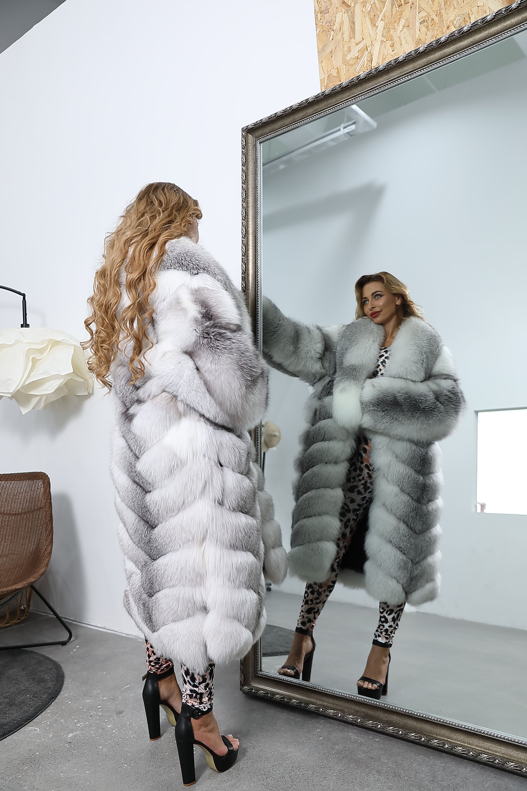 Women's Luxury Real Fox Fur Long Coat | Arctic, Golden, Cross, Silver & Blue Frost Fox