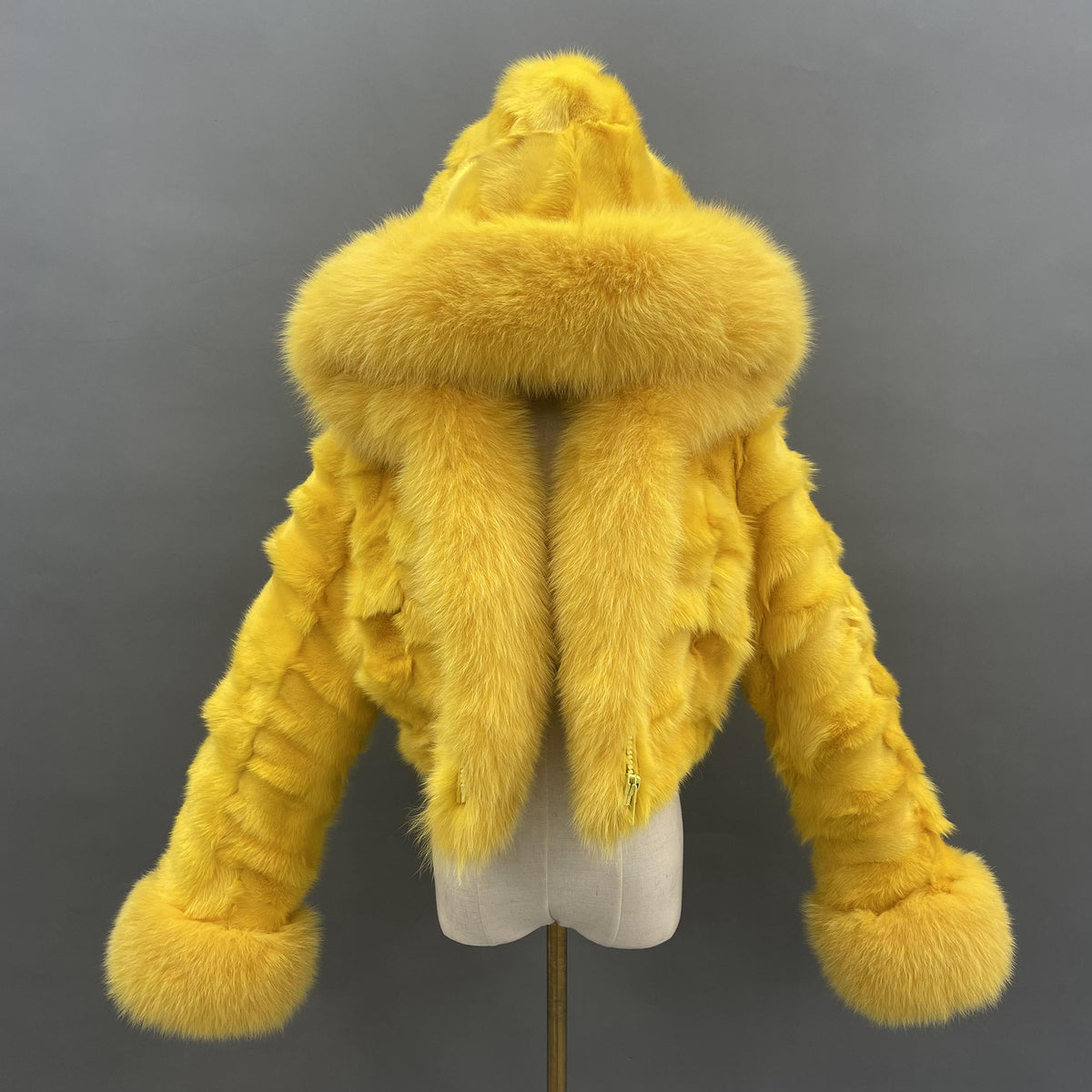 Women's Real Fox Fur Hooded Cropped Jacket | Ribbed Sleeves | Multiple Colors