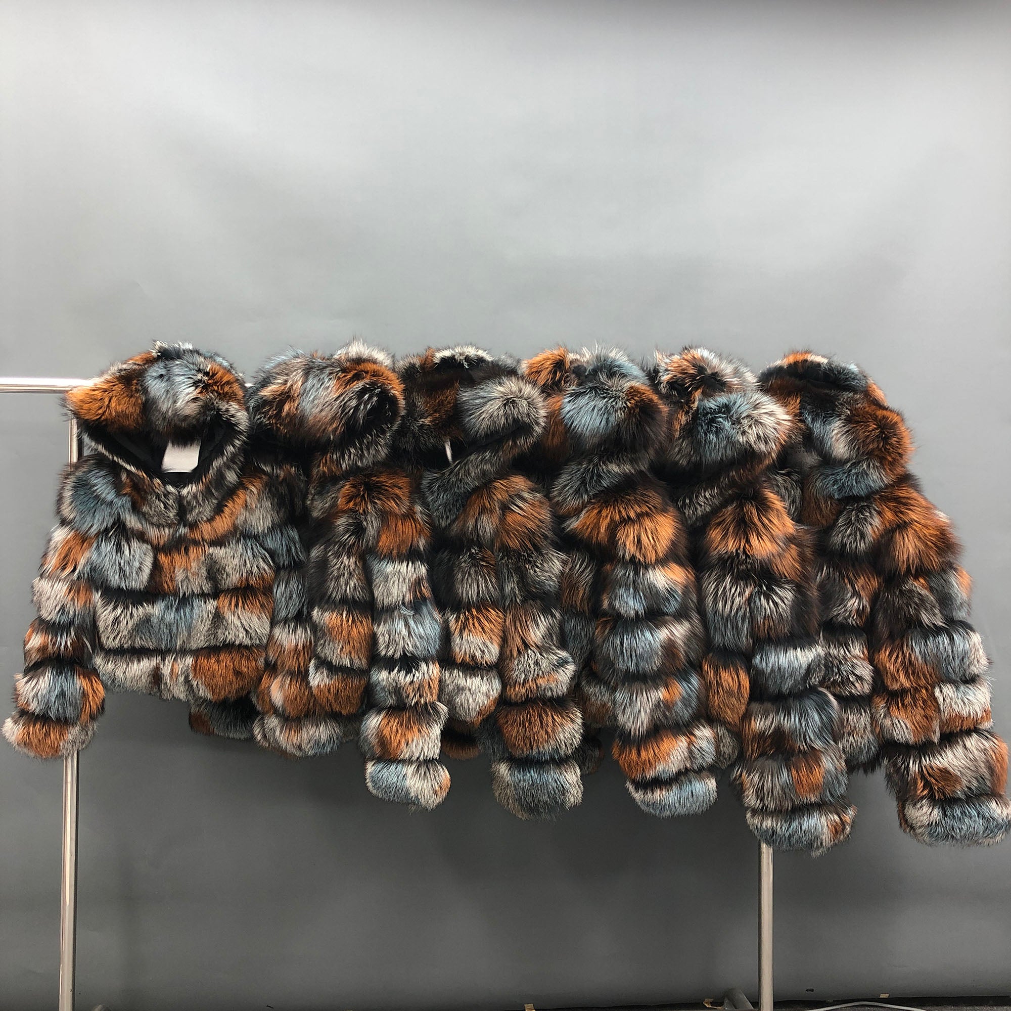 Women's Real Silver Fox Fur Hooded Cropped Jacket - Rainbow Dyed Collection