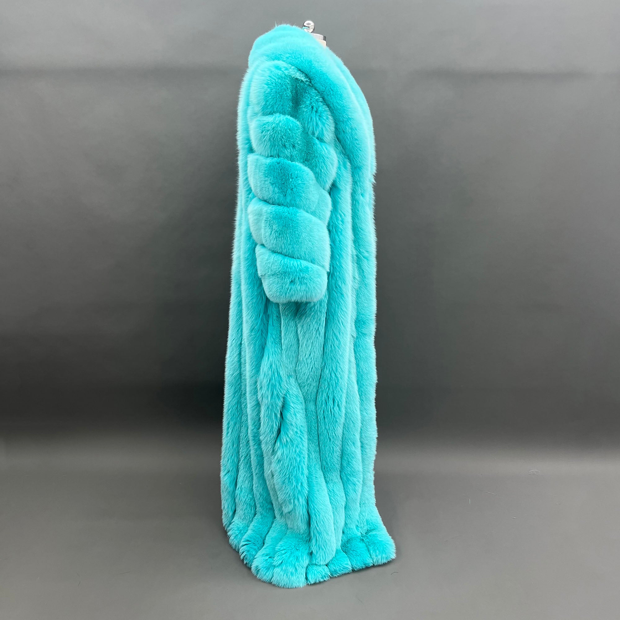 Full-Length Fox Fur Runway Coat - Tiffany Blue Side View