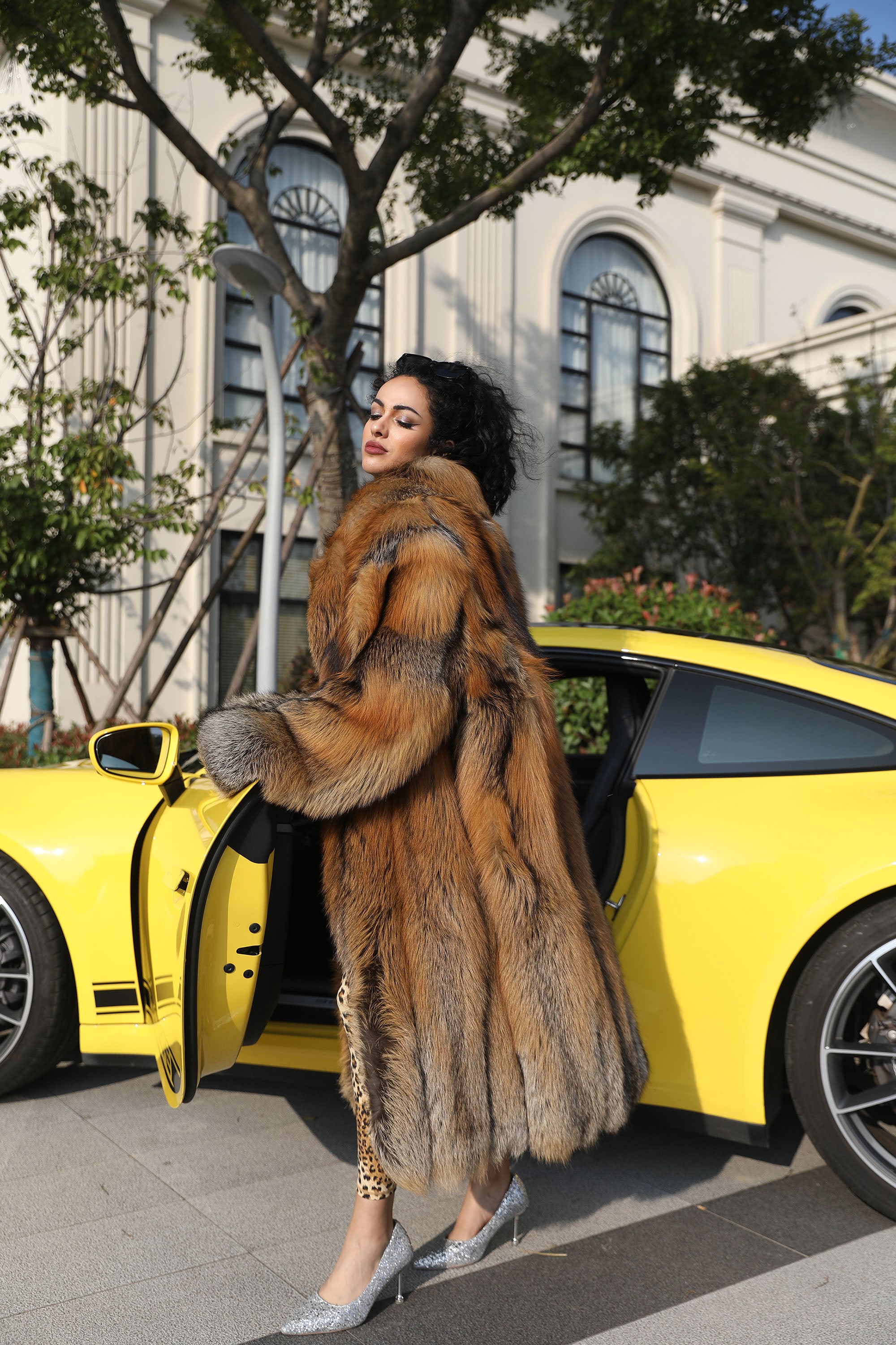 Women's Golden Cross Fox Fur Maxi Coat - Color Variant