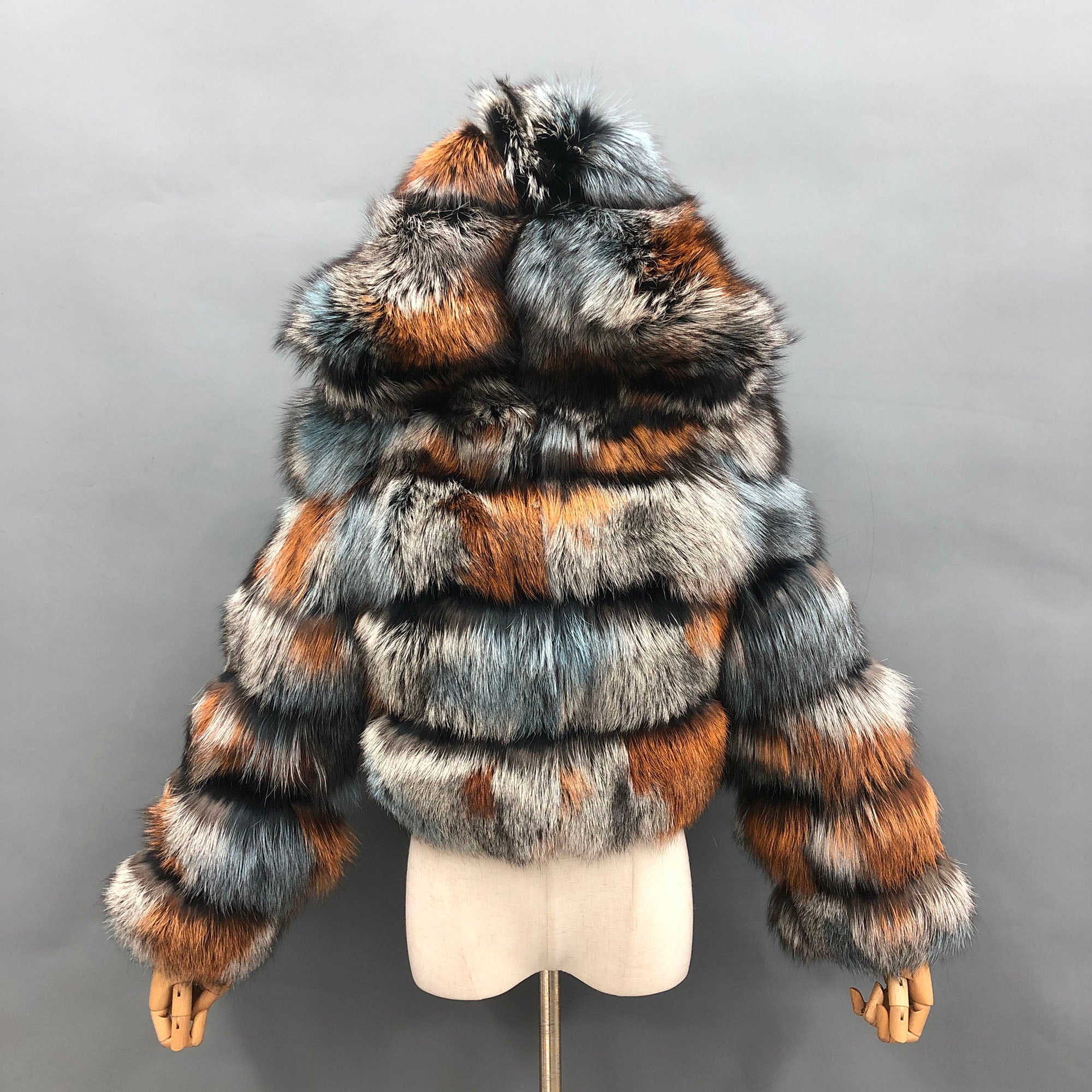 Women's Real Silver Fox Fur Hooded Cropped Jacket - Street Style
