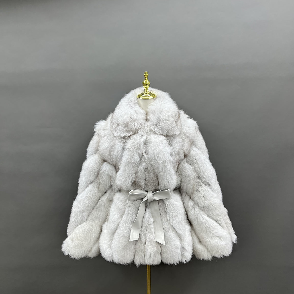 Women's Real Fox Fur Hip-Length Jacket with Turn-Down Collar & Bow Detail — Downtown Rhythm