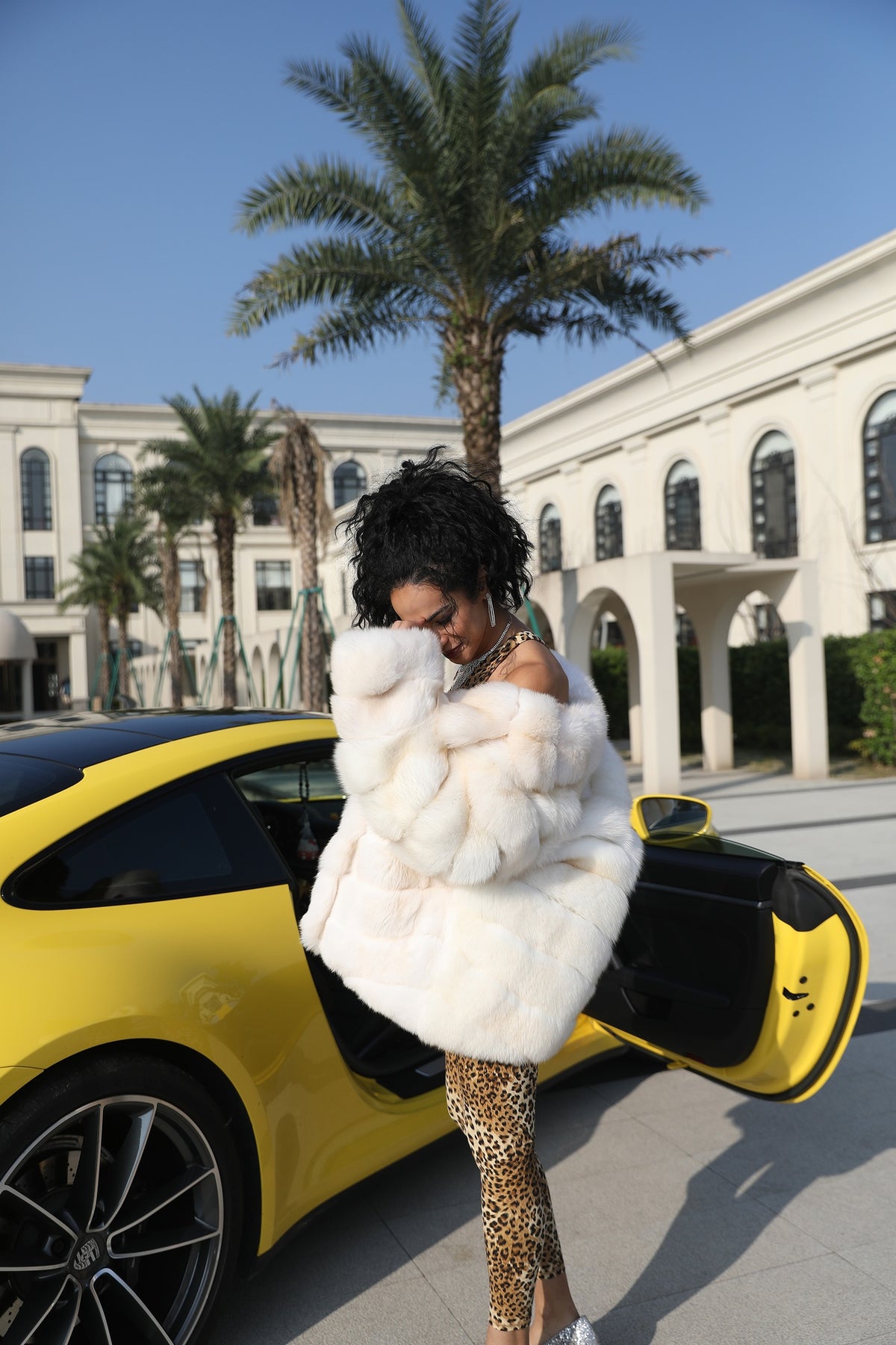 Women's Real Fox Fur Hip-Length Jacket with Shawl Collar & Sculpted Panels — The Archive