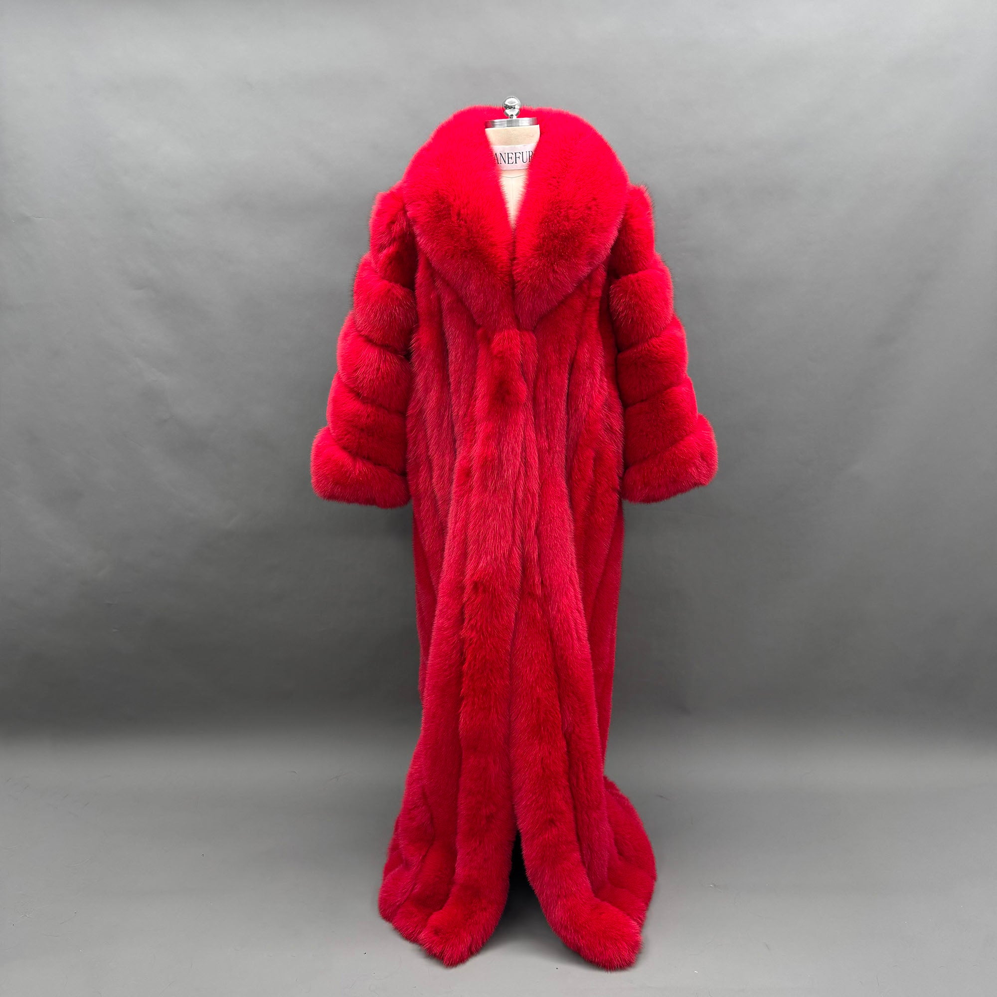 Full-Length Fox Fur Runway Coat - Tiffany Blue Front View