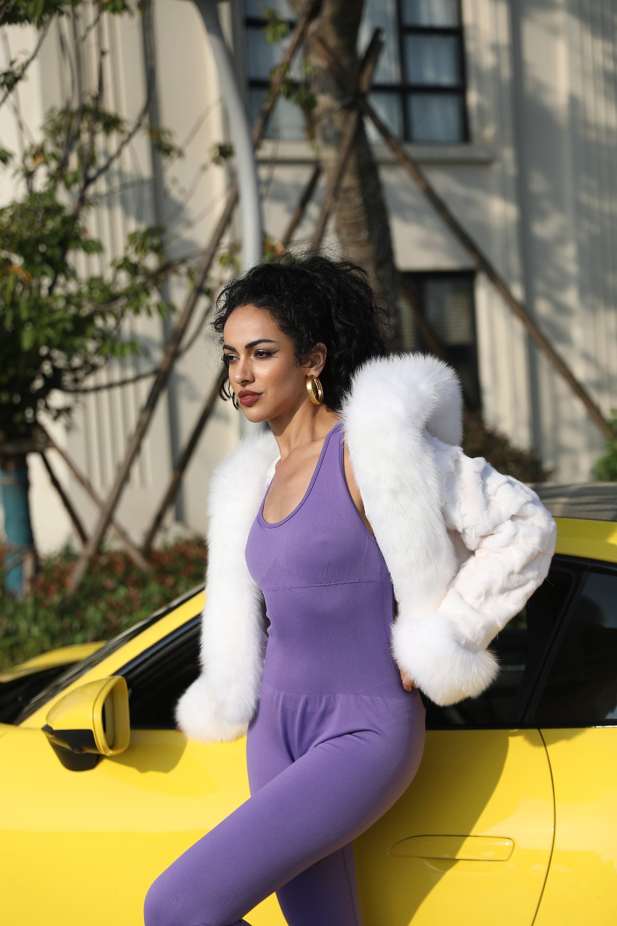 Women's Real Fox Fur Hooded Cropped Jacket | Ribbed Sleeves | Multiple Colors