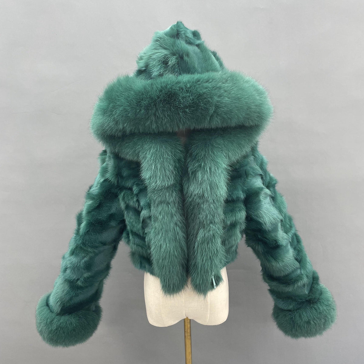 Women's Real Fox Fur Hooded Cropped Jacket | Ribbed Sleeves | Multiple Colors