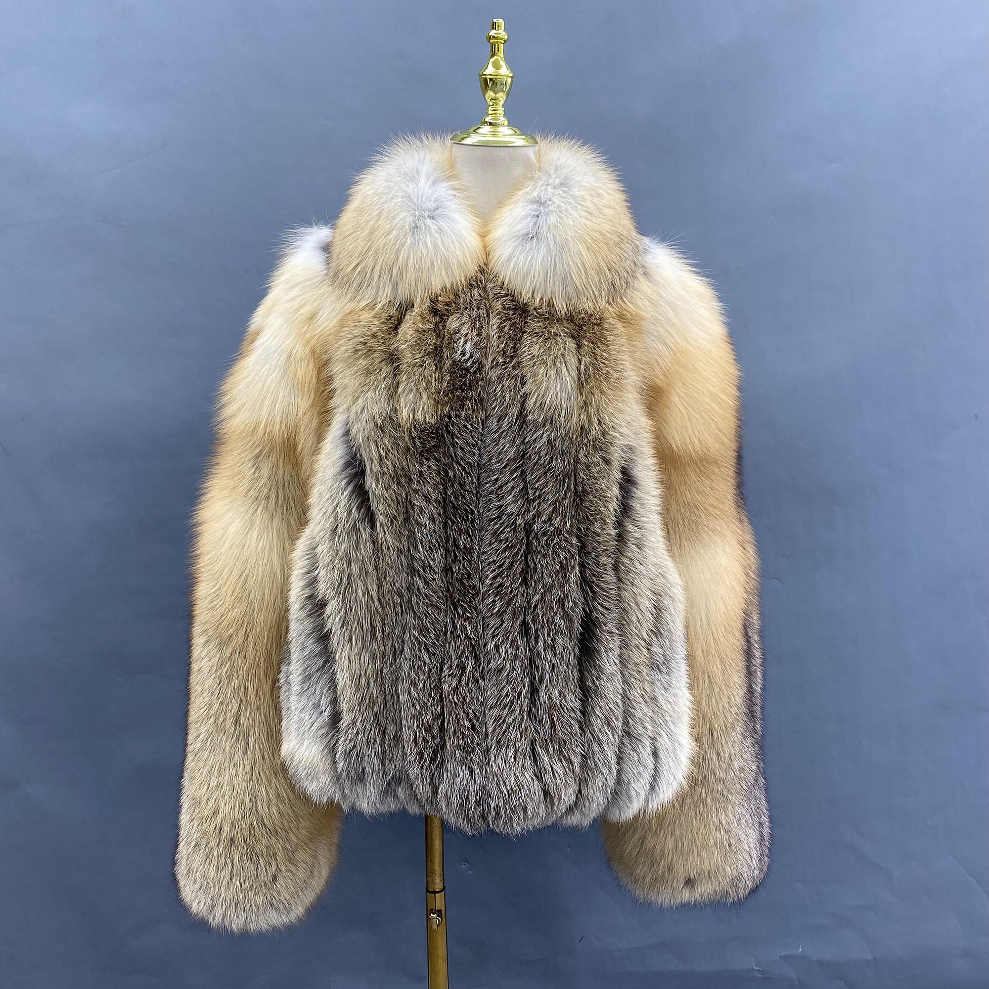 Men's Real Fox Fur Coat | Luxury Short Jacket | Silver, Crystal, Cross, Shadow & Blue Fox