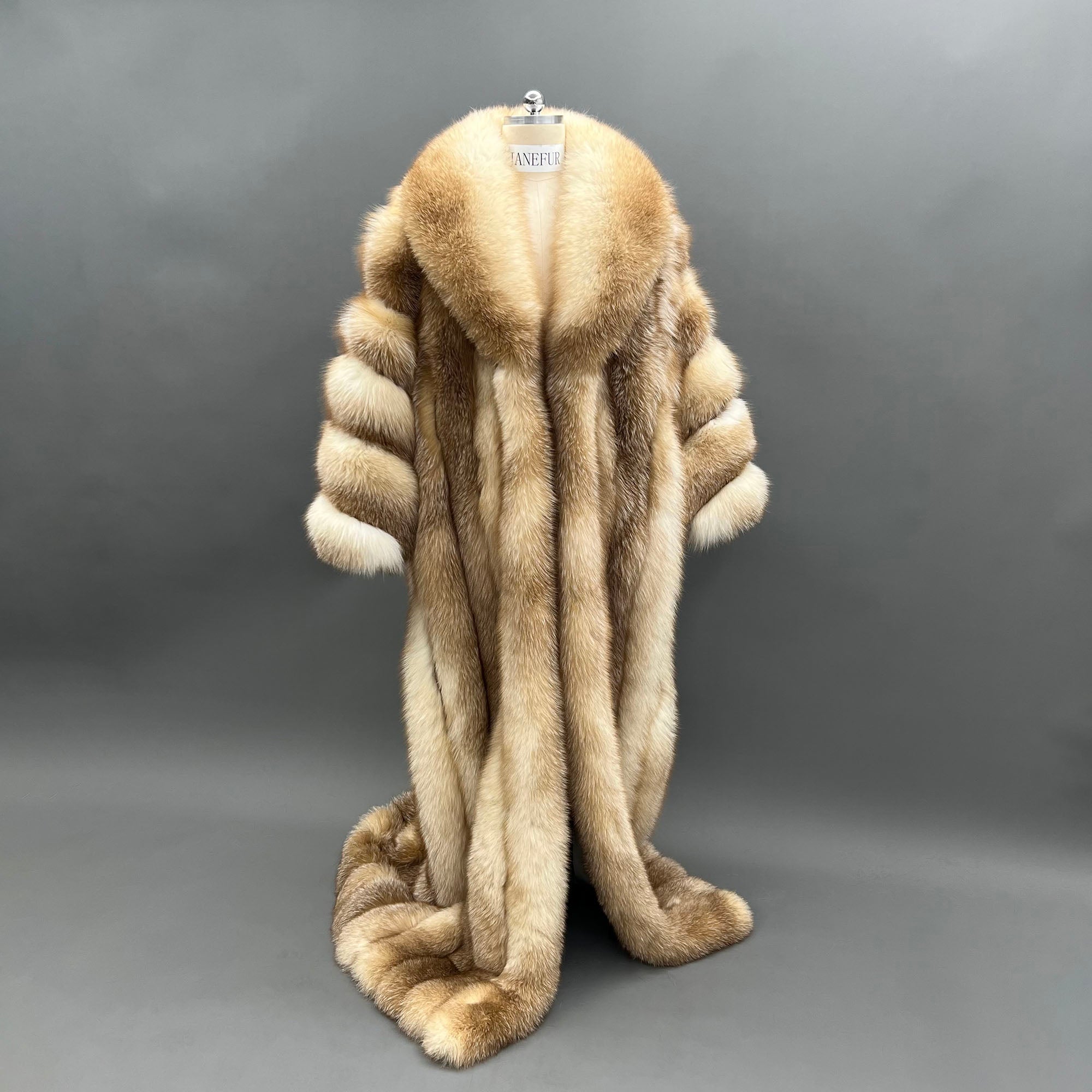 Full-Length Fox Fur Runway Coat - Natural White Front View