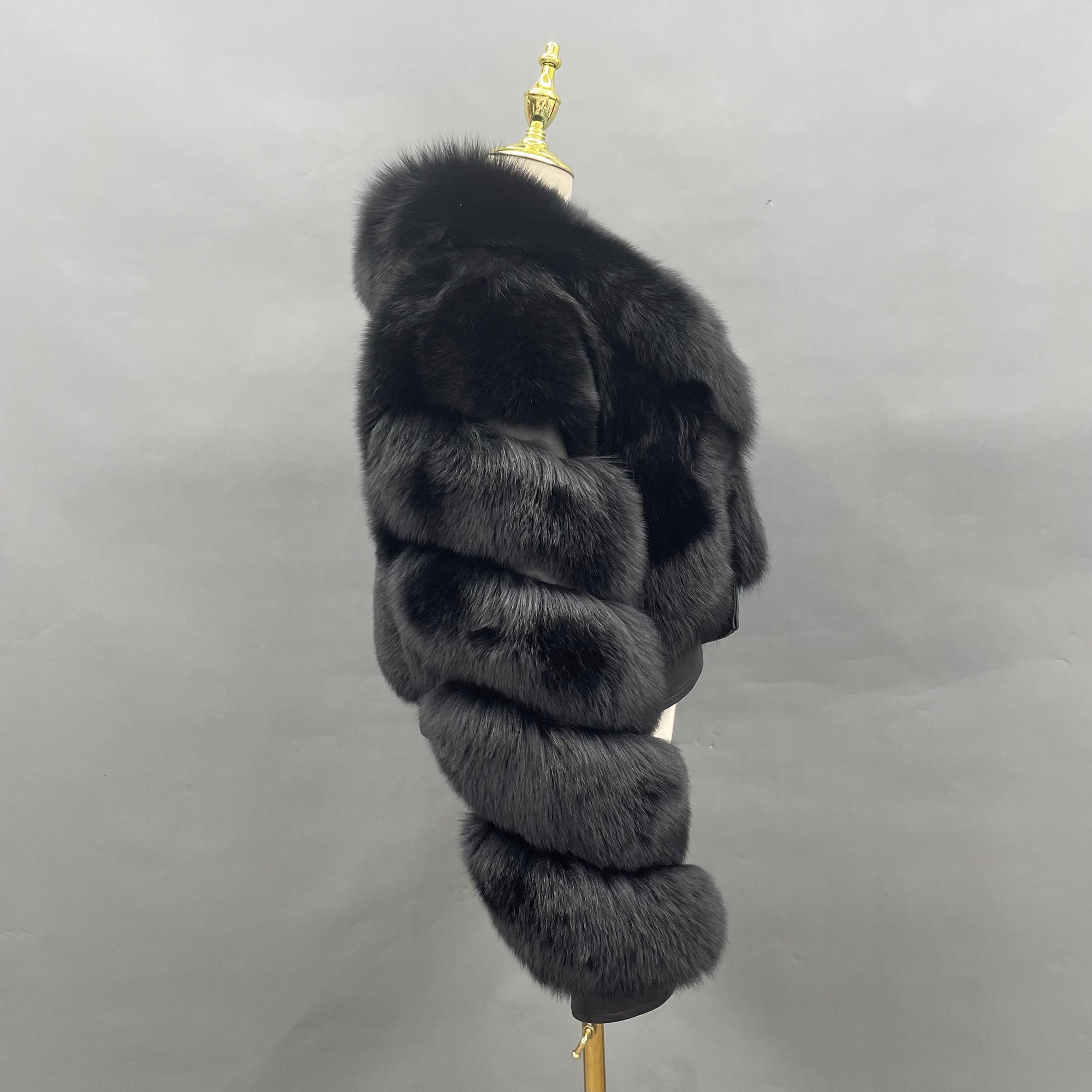 Women's Red Fox Fur Cropped Jacket - Front View Standing