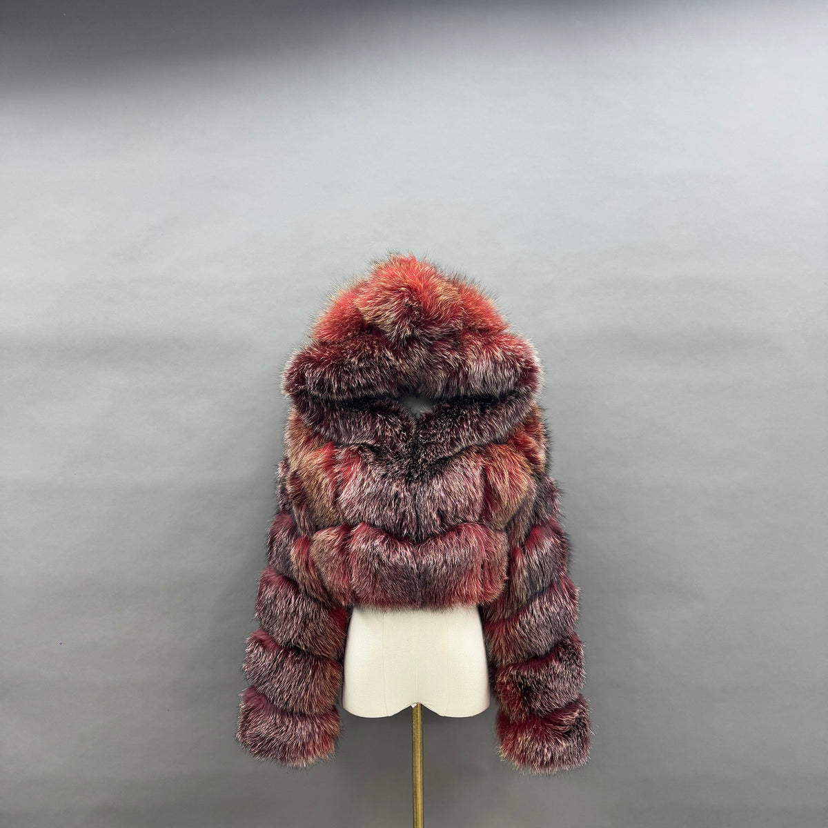 Women's Real Fox Fur Hooded Cropped Jacket - side view