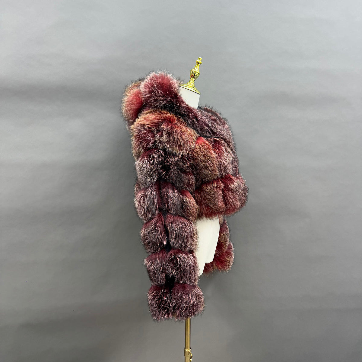 Women's Real Fox Fur Hooded Cropped Jacket - model side
