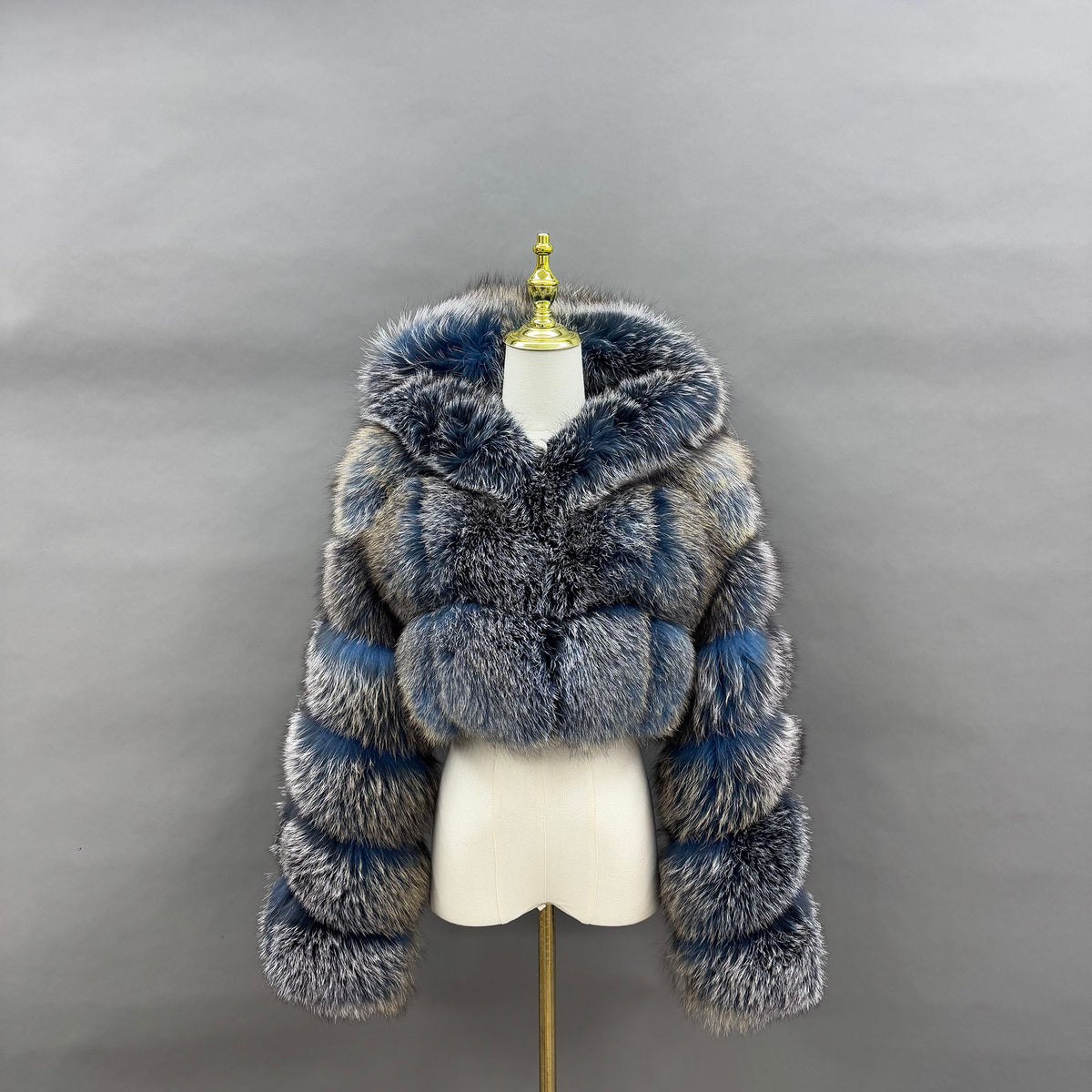 Women's Real Fox Fur Bread-Stripe Hooded Cropped Jacket — Alpine Fur