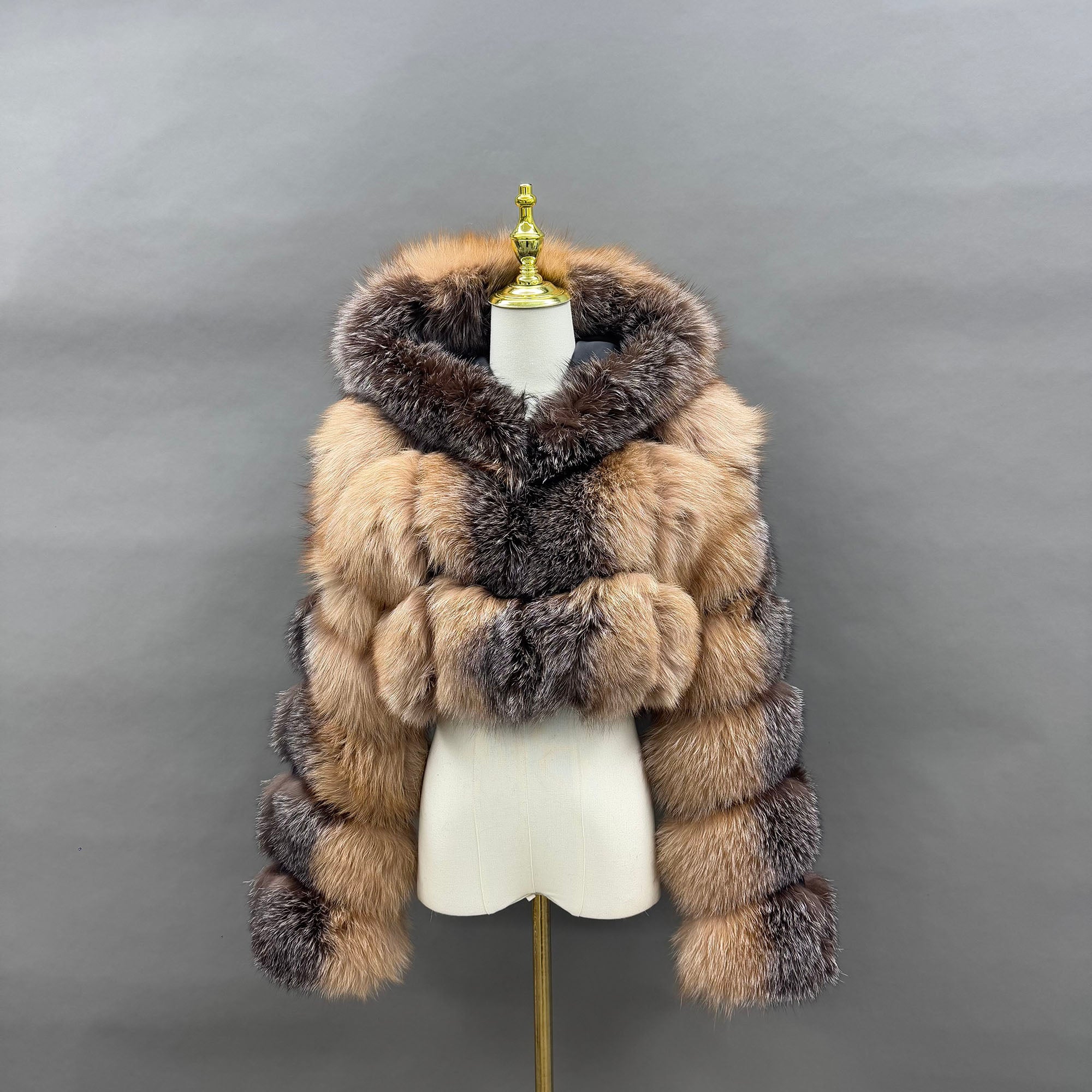 Women's Real Fox Fur Bread-Stripe Hooded Cropped Jacket — Alpine Fur