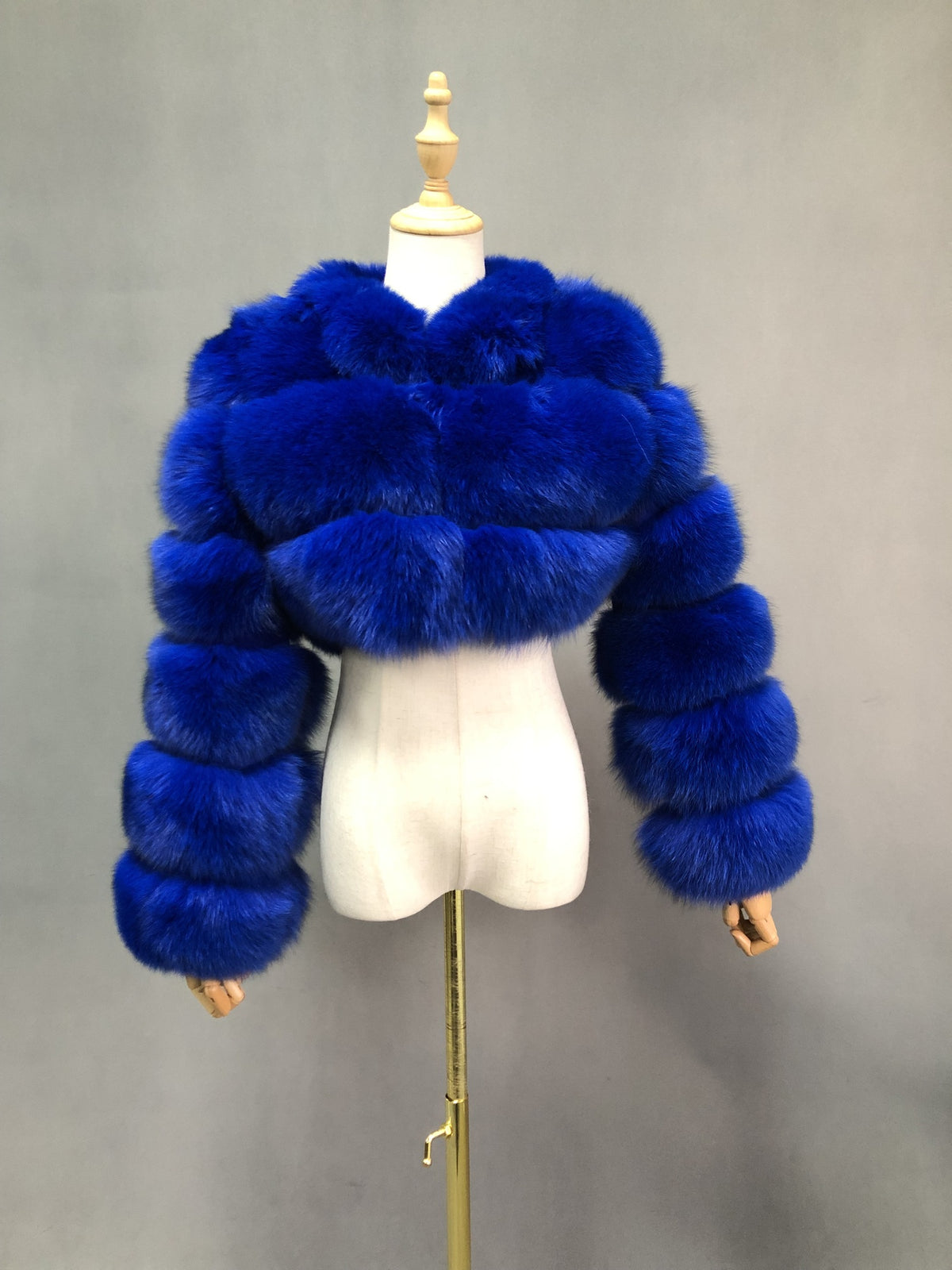 Women's Real Fox Fur Cropped Jacket with Three-Row Panels & Stand Collar — Downtown Rhythm