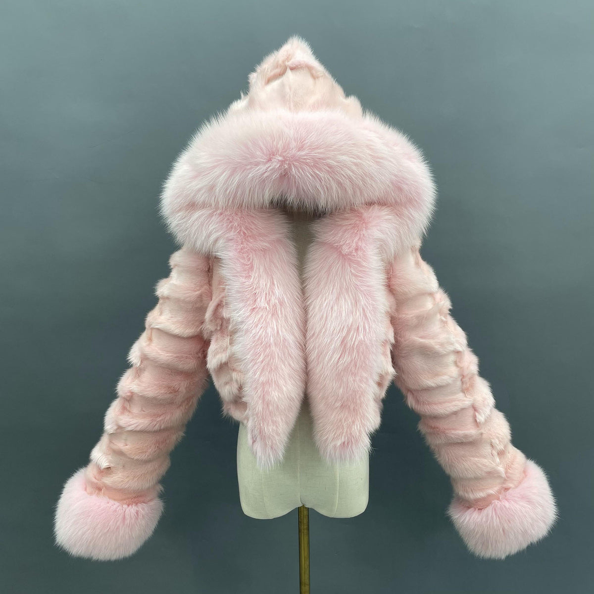 Women's Real Fox Fur Hooded Cropped Jacket | Ribbed Sleeves | Multiple Colors