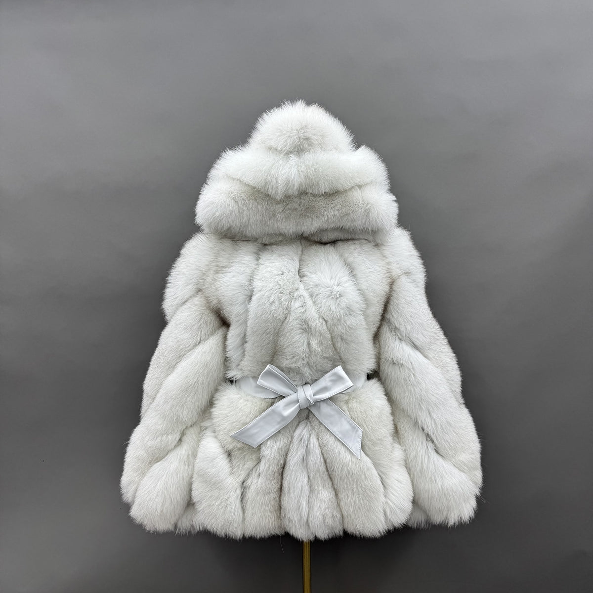 Women's Real Fox Fur Hip-Length Jacket with Oversized Hood & Bow Detail — Downtown Rhythm
