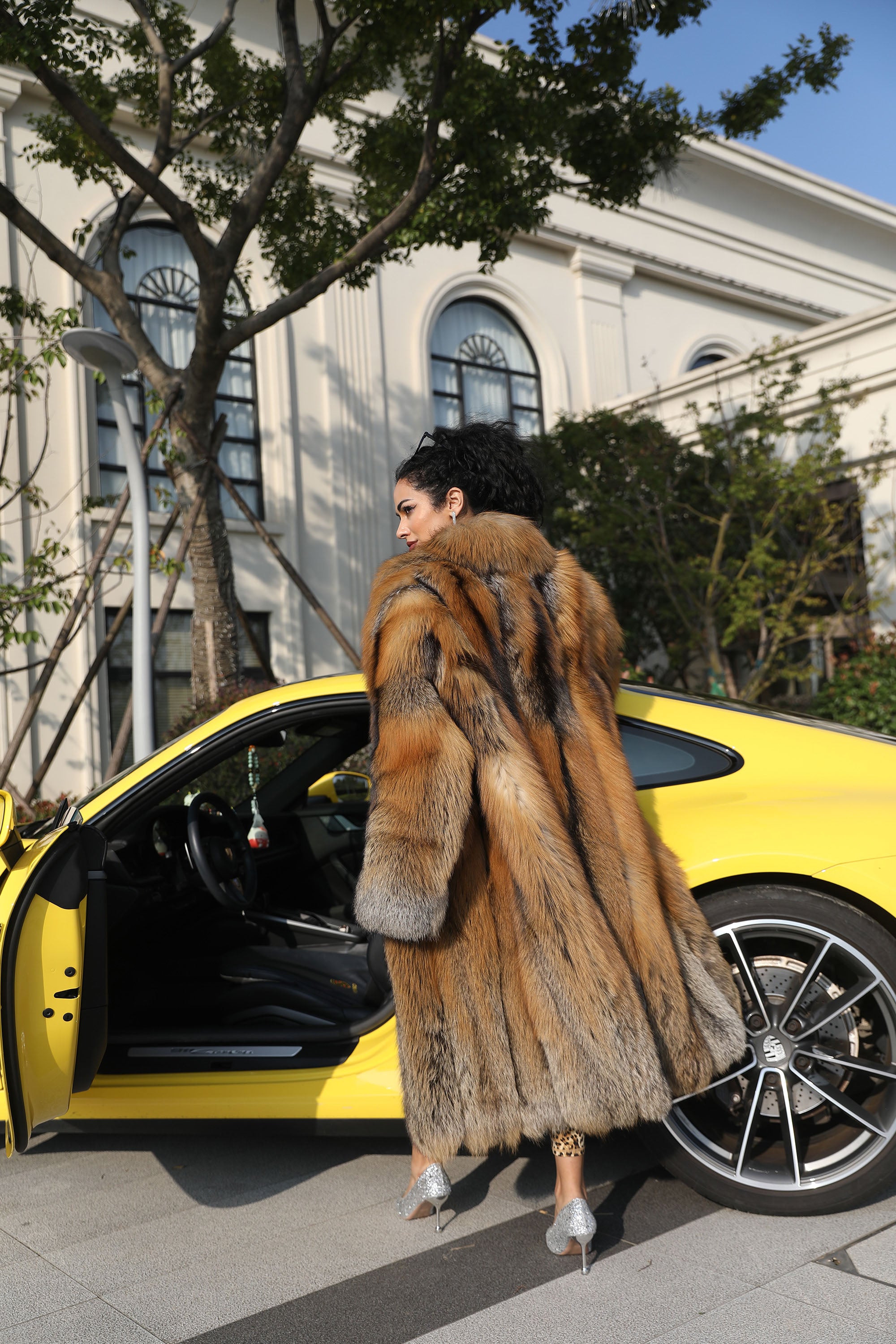 Women's Golden Cross Fox Fur Maxi Coat - Color Variant 2