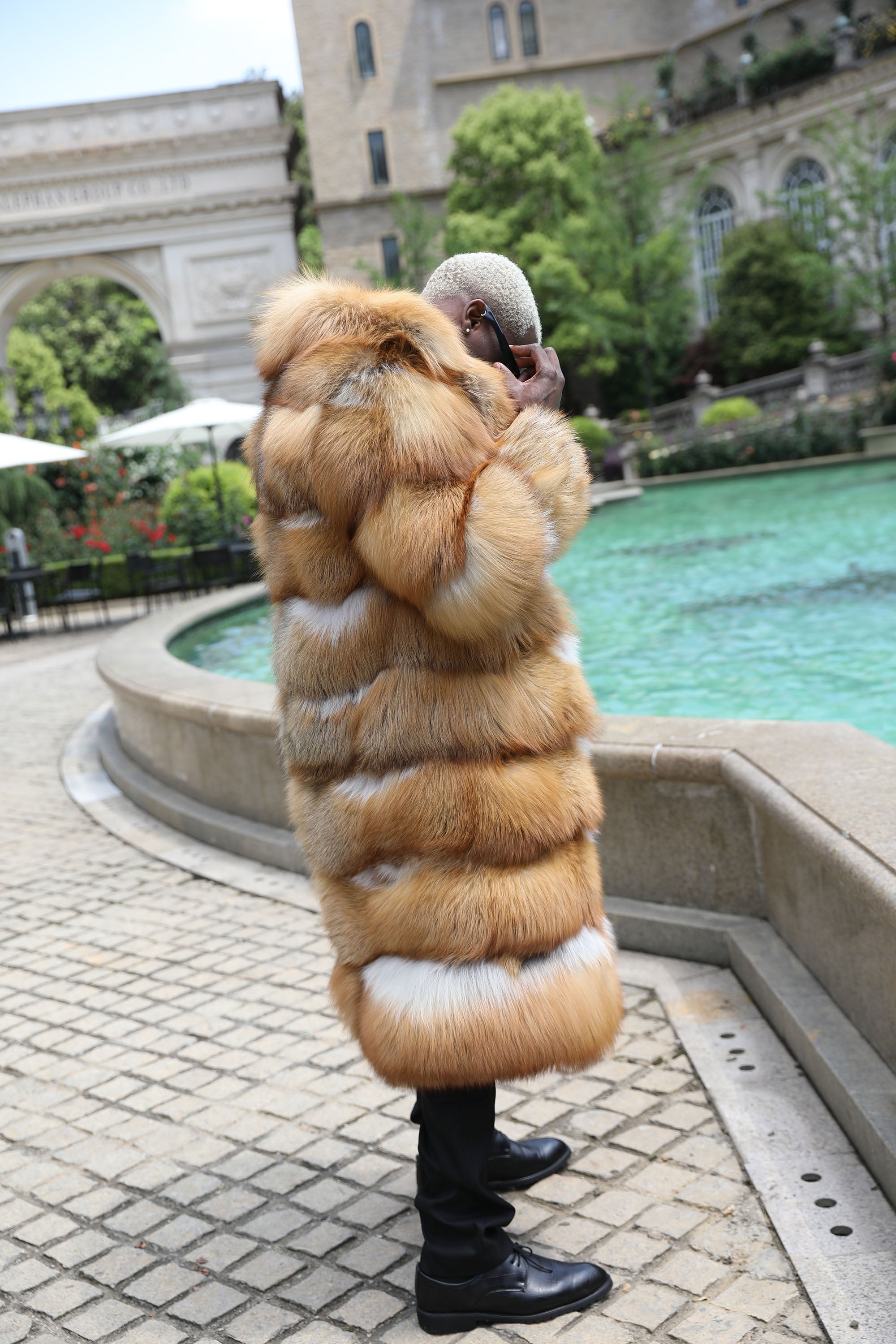 Men's Real Red Fox & Silver Fox Fur Long Coat | Luxury Full-Length