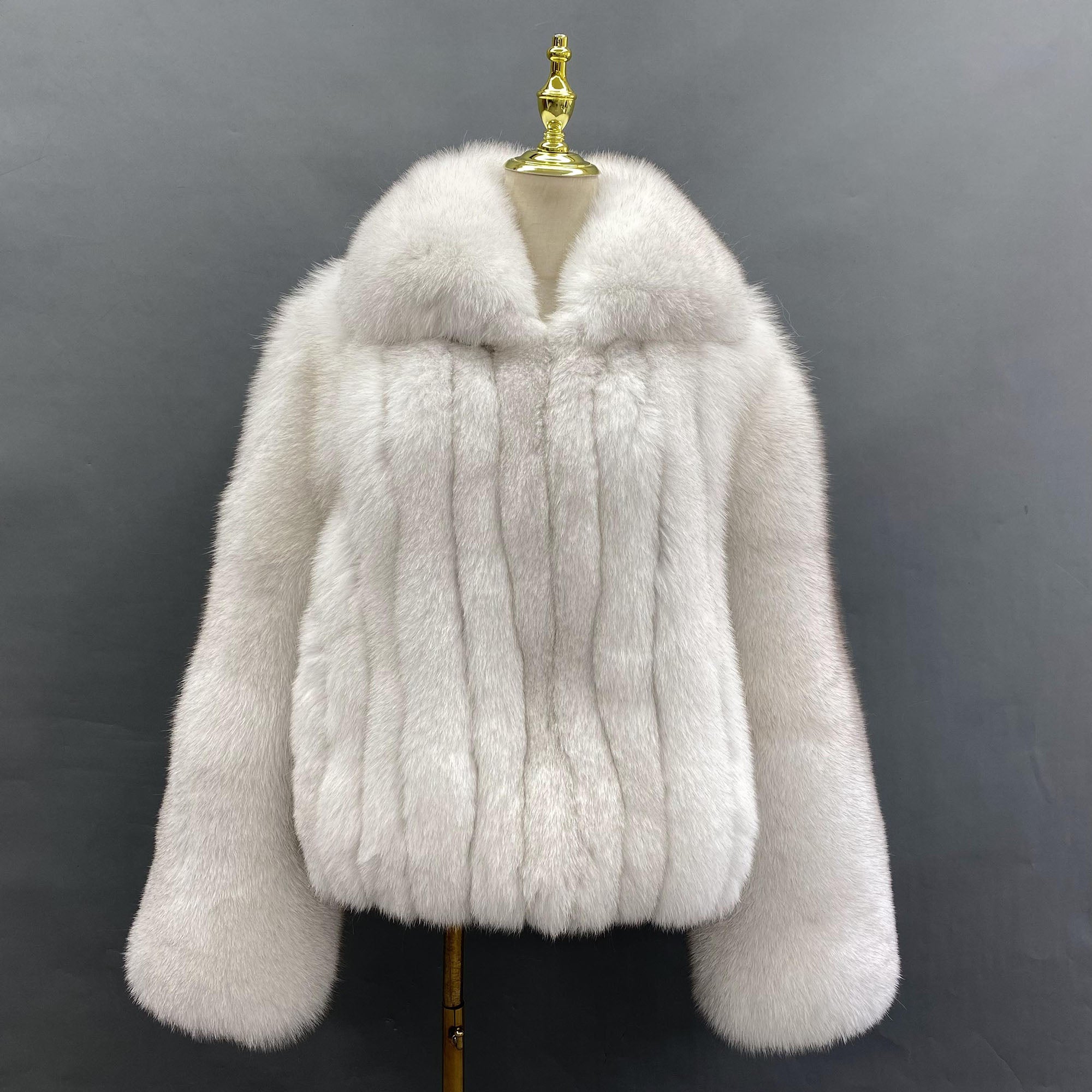 Men's Real Fox Fur Coat | Luxury Short Jacket | Silver, Crystal, Cross, Shadow & Blue Fox