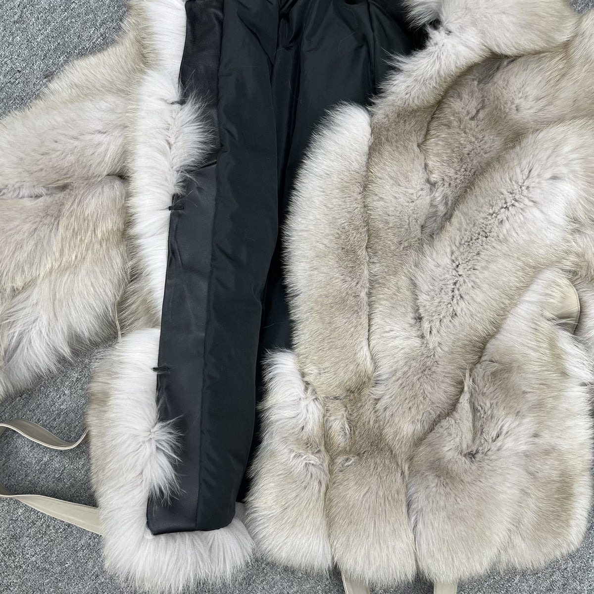 Women's Real Fox Fur Hip-Length Jacket with Turn-Down Collar & Bow Detail — Downtown Rhythm