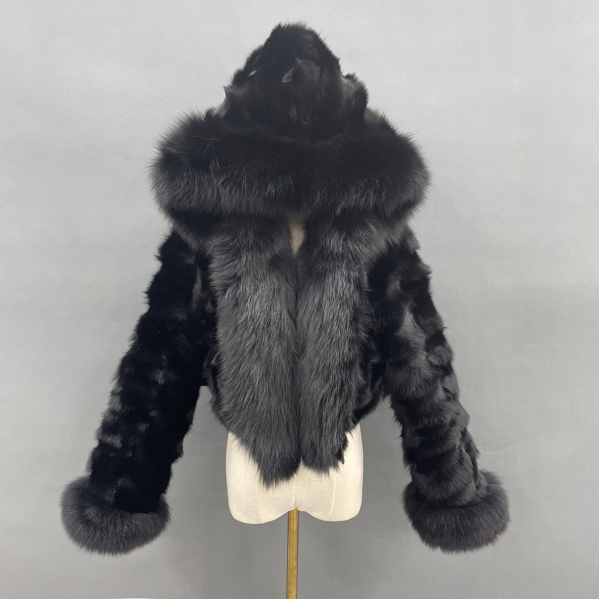 Women's Real Fox Fur Hooded Cropped Jacket | Ribbed Sleeves | Multiple Colors