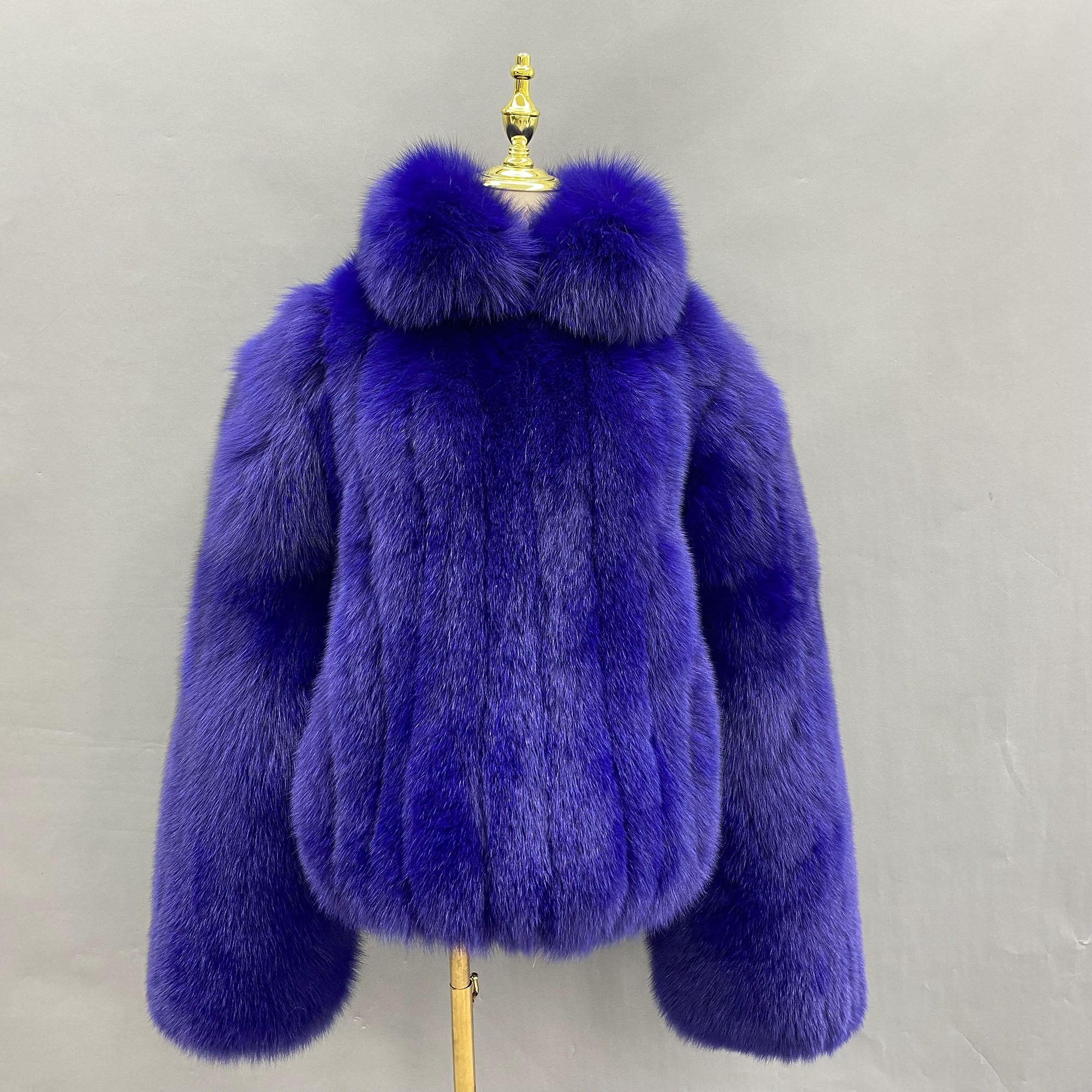 Men's Real Fox Fur Coat | Luxury Short Jacket | Silver, Crystal, Cross, Shadow & Blue Fox