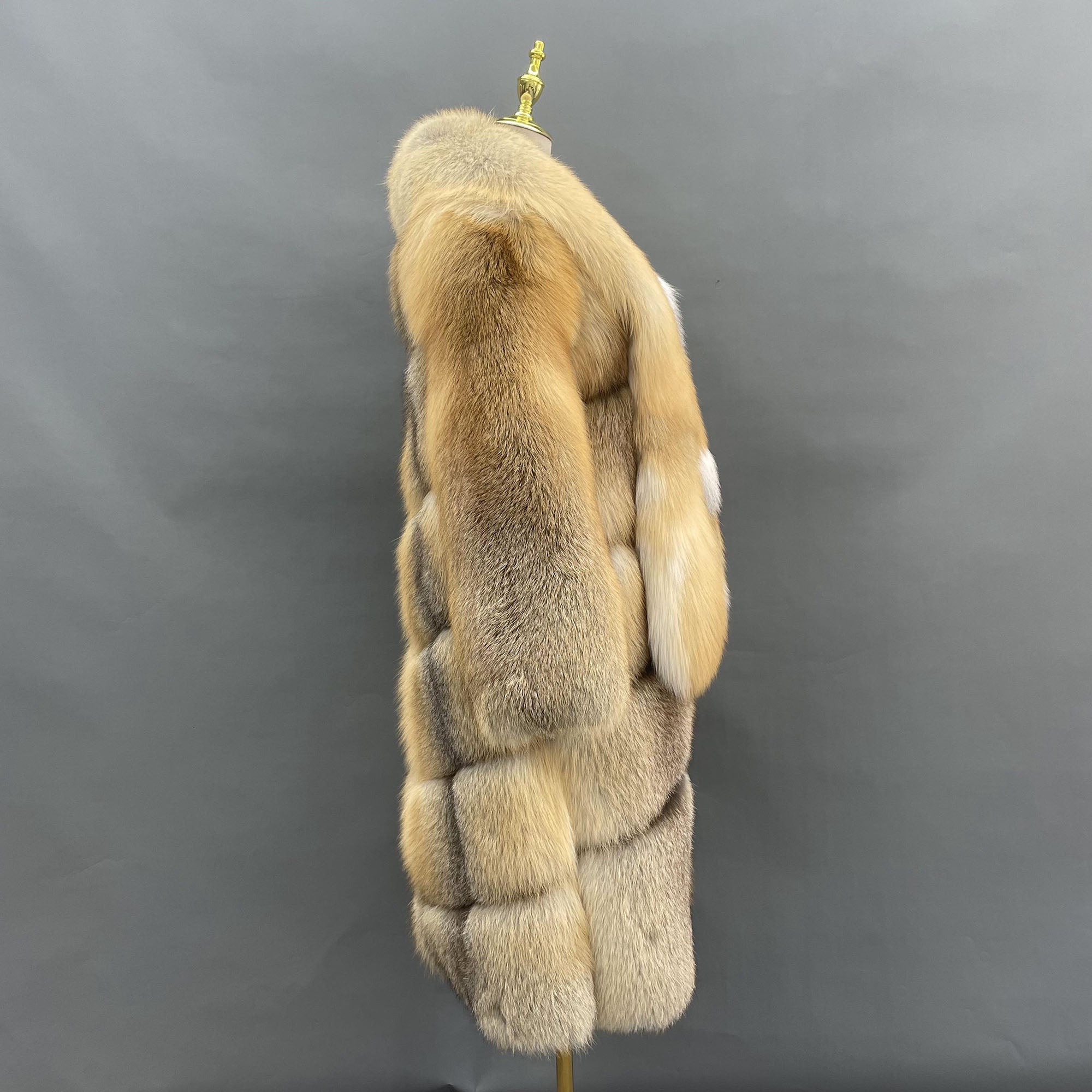 Women's Real Fox Fur Long Coat | Golden Island, Arctic Marble & Blue Fox