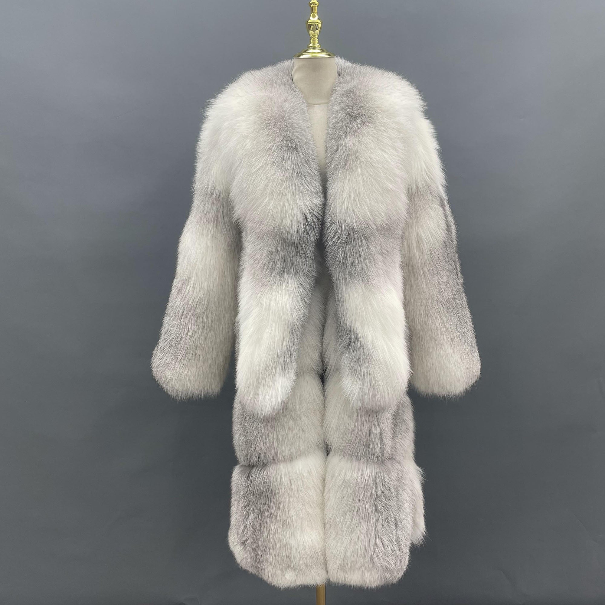 Women's Golden Island Fox Fur Long Coat - golden brown variant