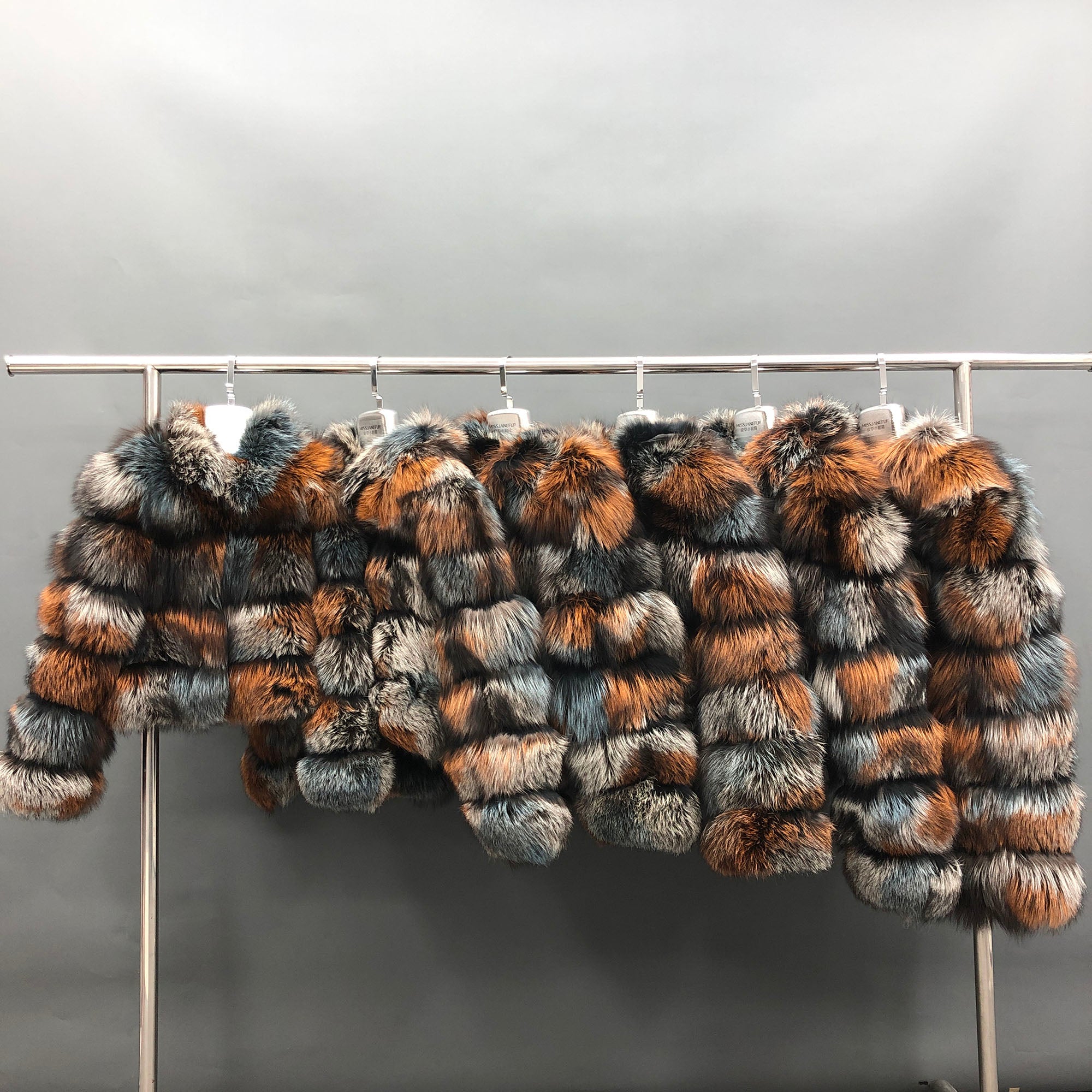 Women's Real Dyed Silver Fox Fur Stand Collar Cropped Jacket - Collection Rack