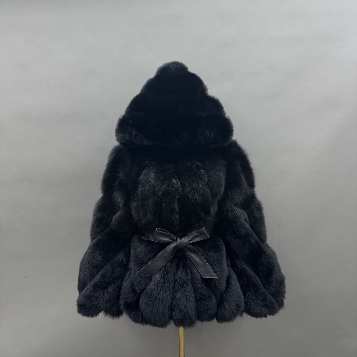 Women's Real Fox Fur Hip-Length Jacket with Oversized Hood & Bow Detail — Downtown Rhythm