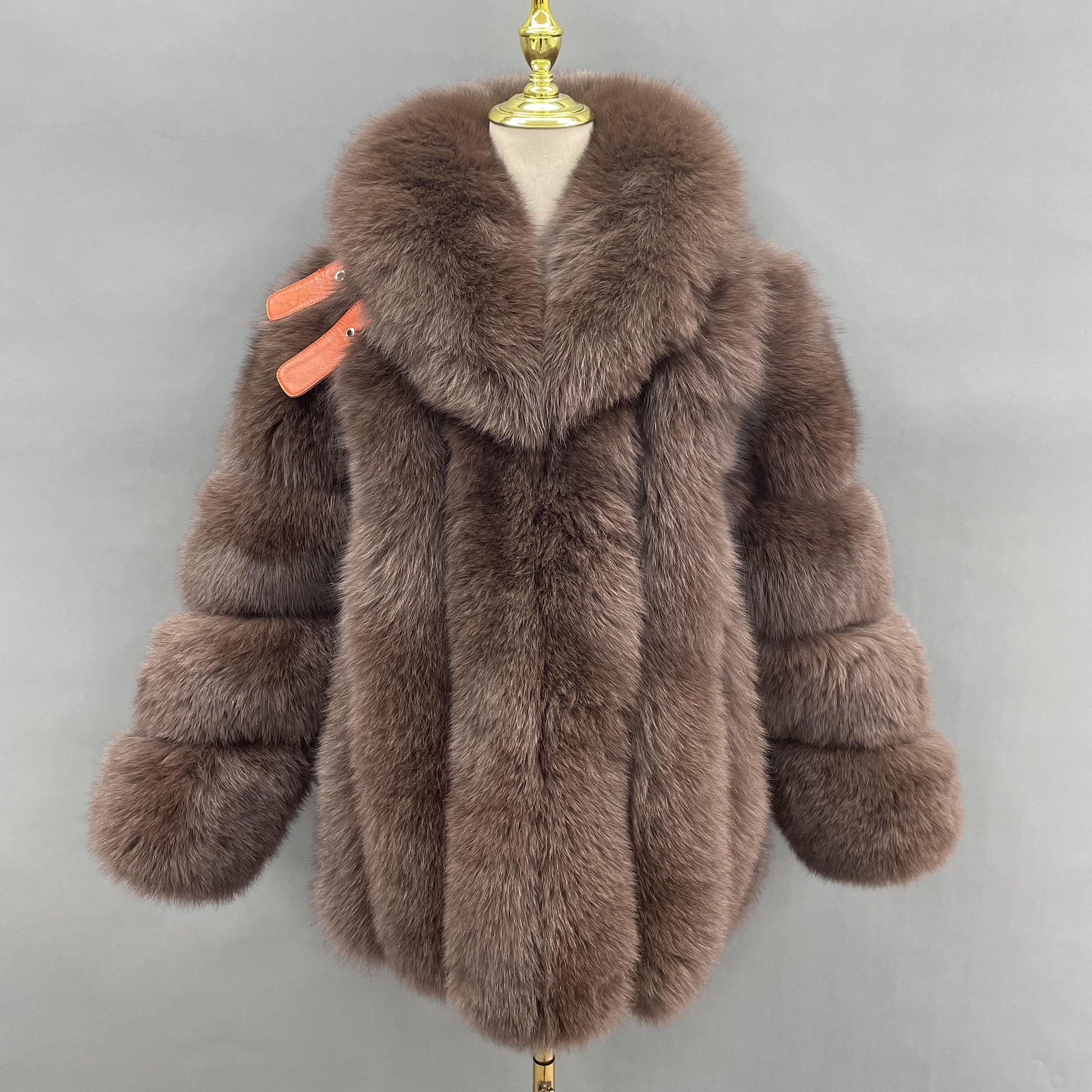 Women's Vertical-Stripe Fox Fur Oversized Coat with Banded Sleeves & Lapel Collar — Downtown Rhythm